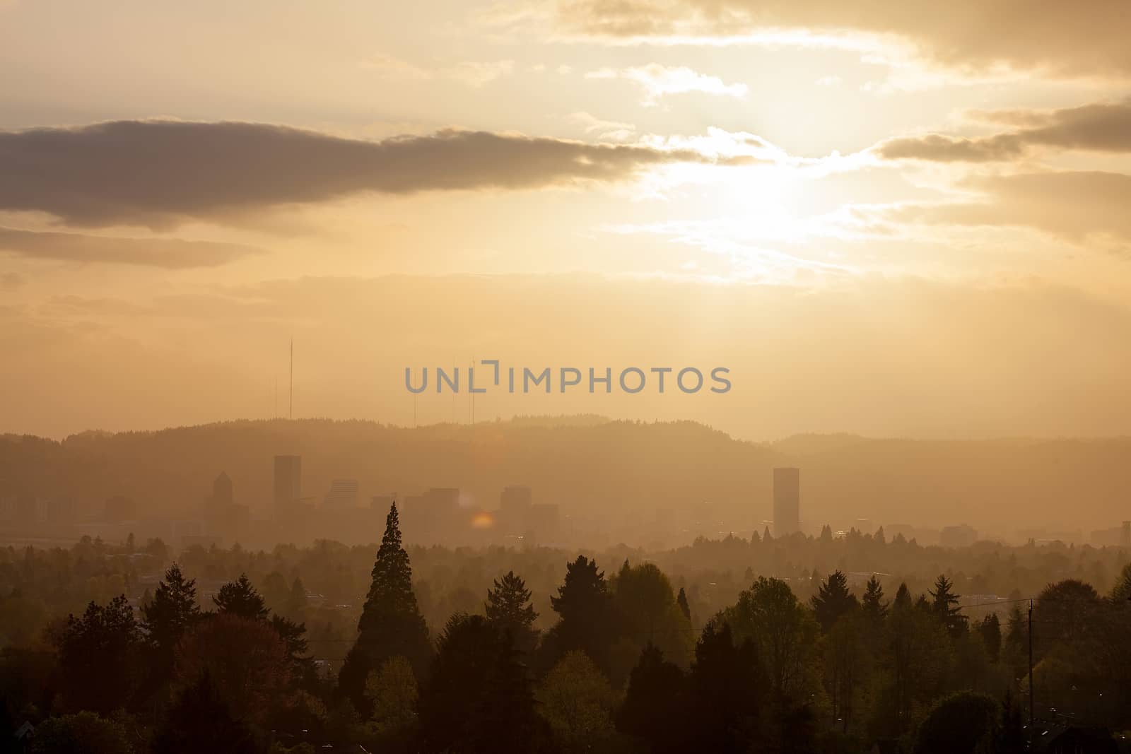 Golden Sunset over Portland Skyline by Davidgn