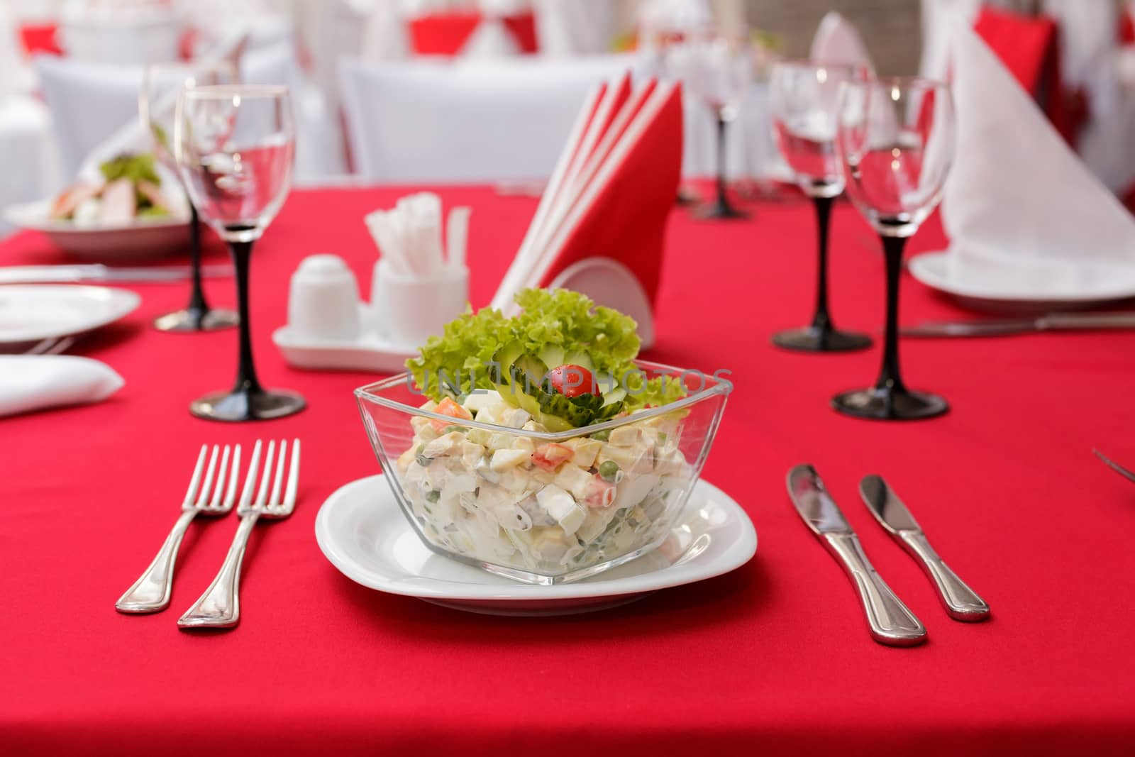 Salad with crab meat, corn and fresh vegetables