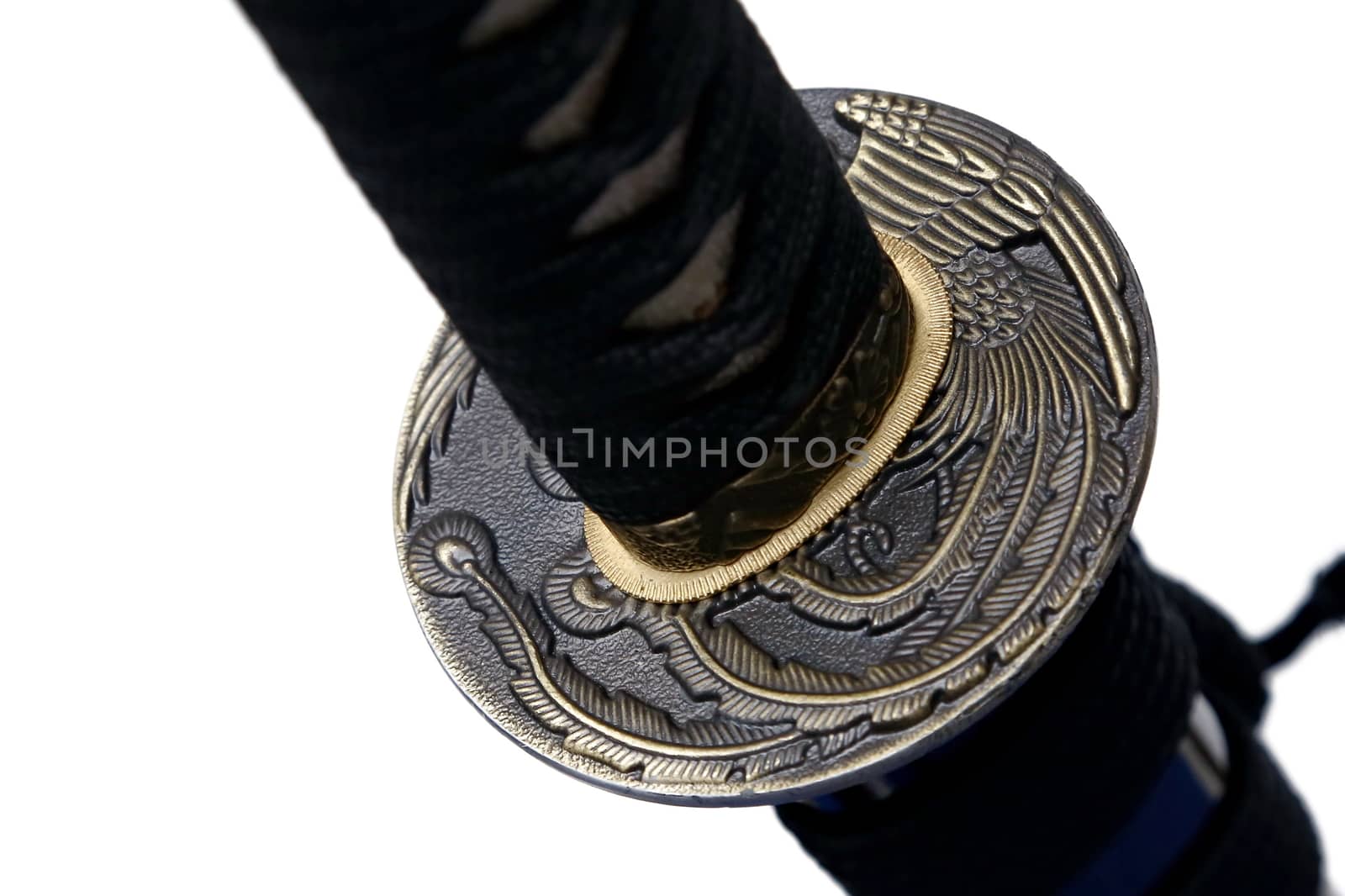 Tsuba : hand guard of Japanese sword with white background