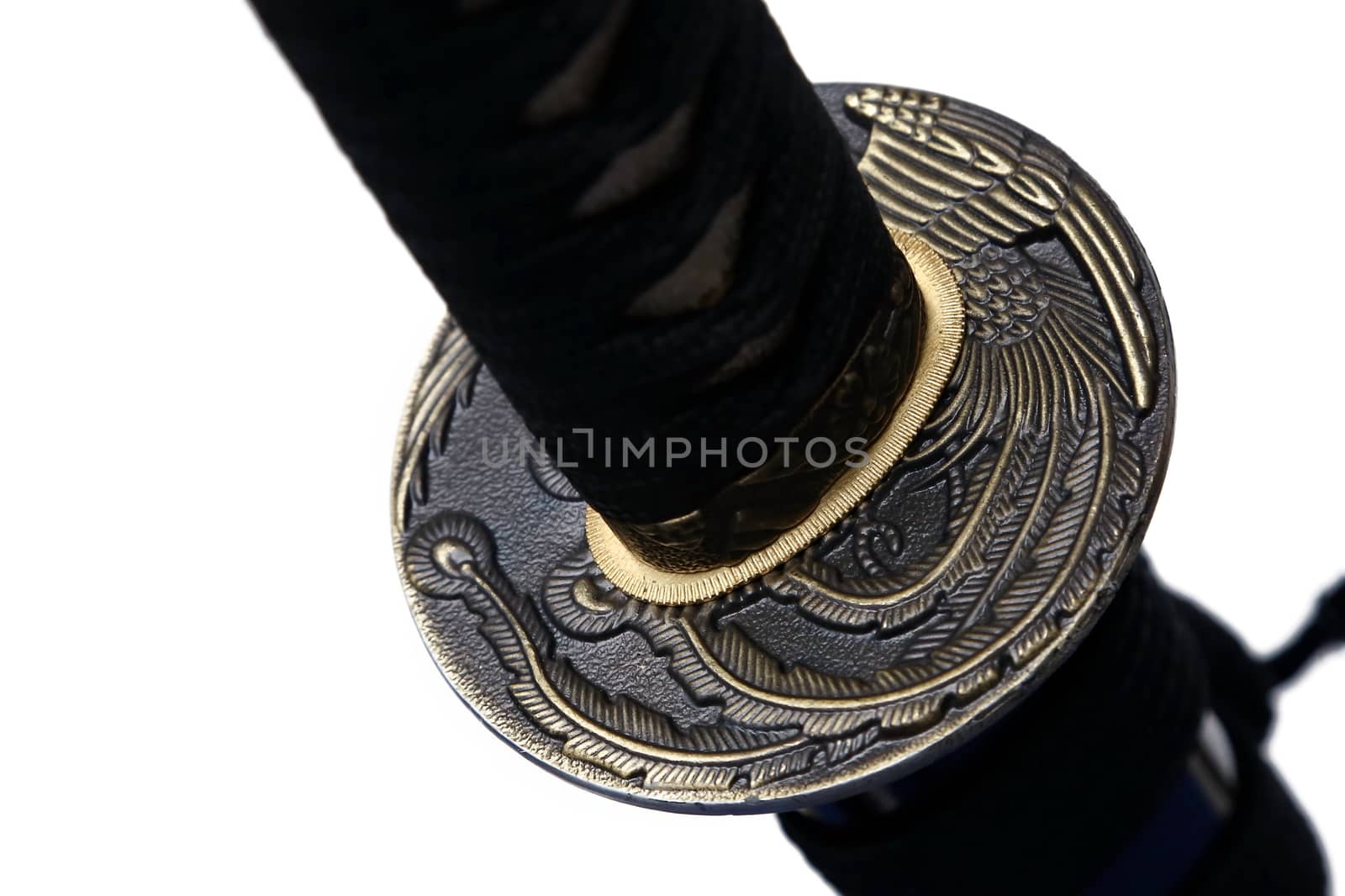Tsuba : hand guard of Japanese sword with white background