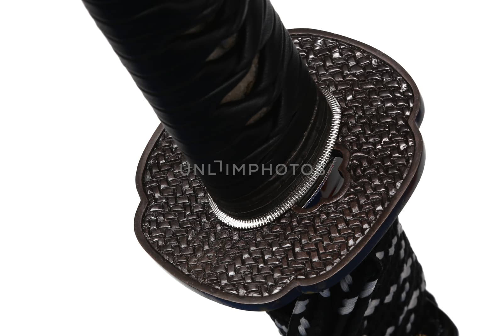 Tsuba : hand guard of Japanese sword with white background