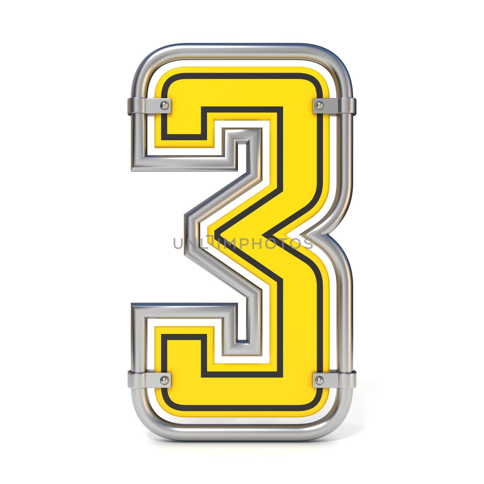 Framed traffic road sign FONT number 3 3D render illustration isolated on white background