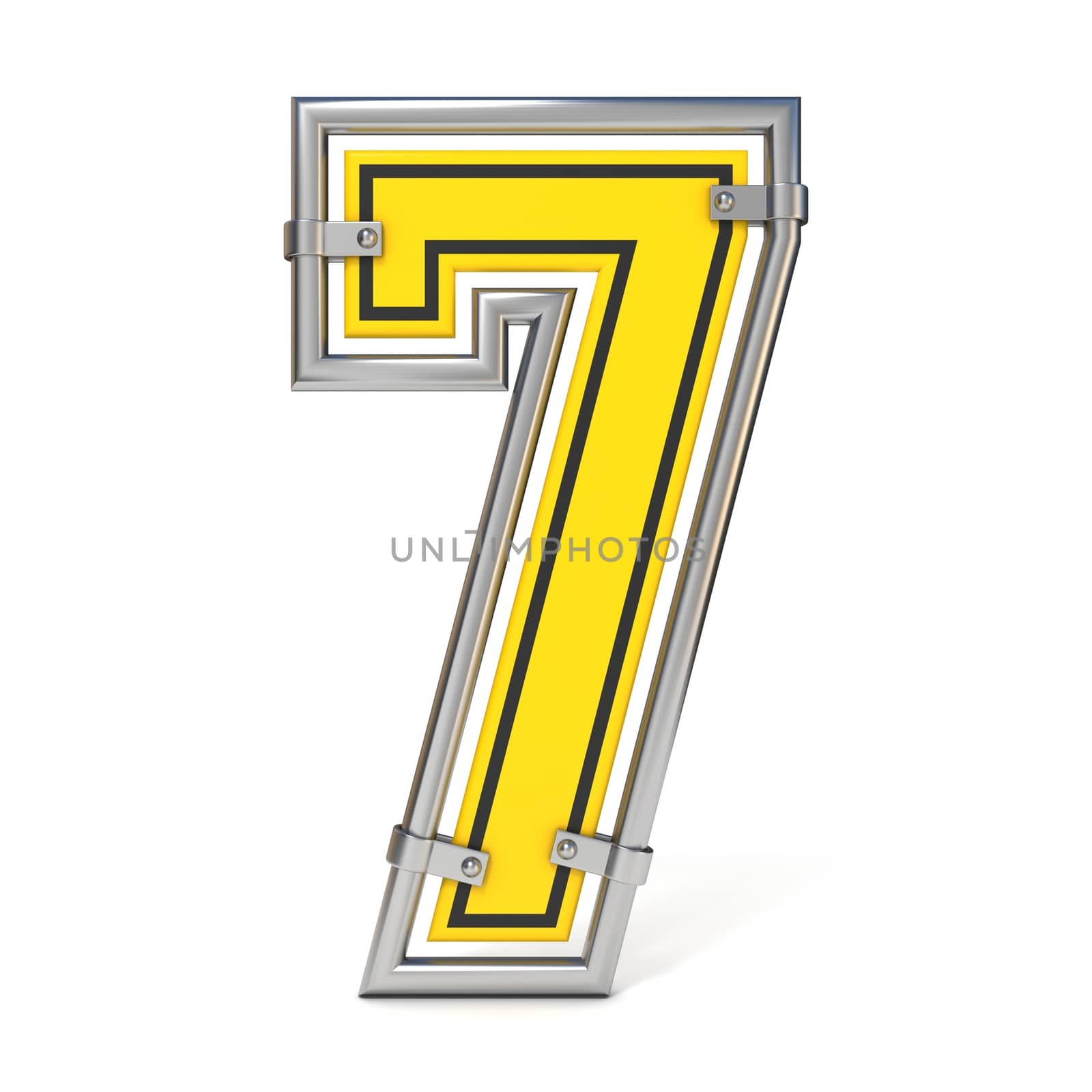 Framed traffic road sign FONT number 7 3D render illustration isolated on white background