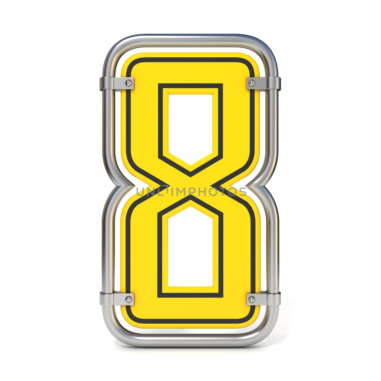 Framed traffic road sign FONT number 8 3D render illustration isolated on white background