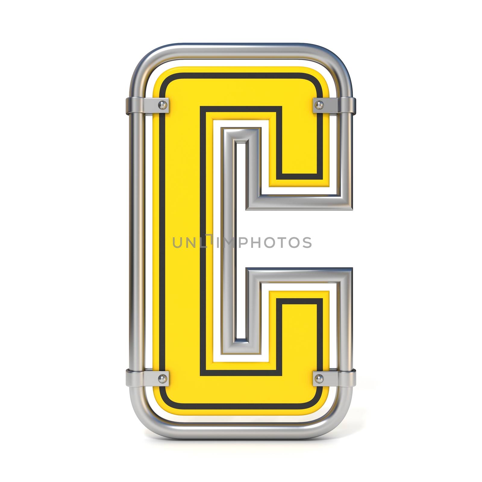 Framed traffic road sign FONT letter C 3D render illustration isolated on white background