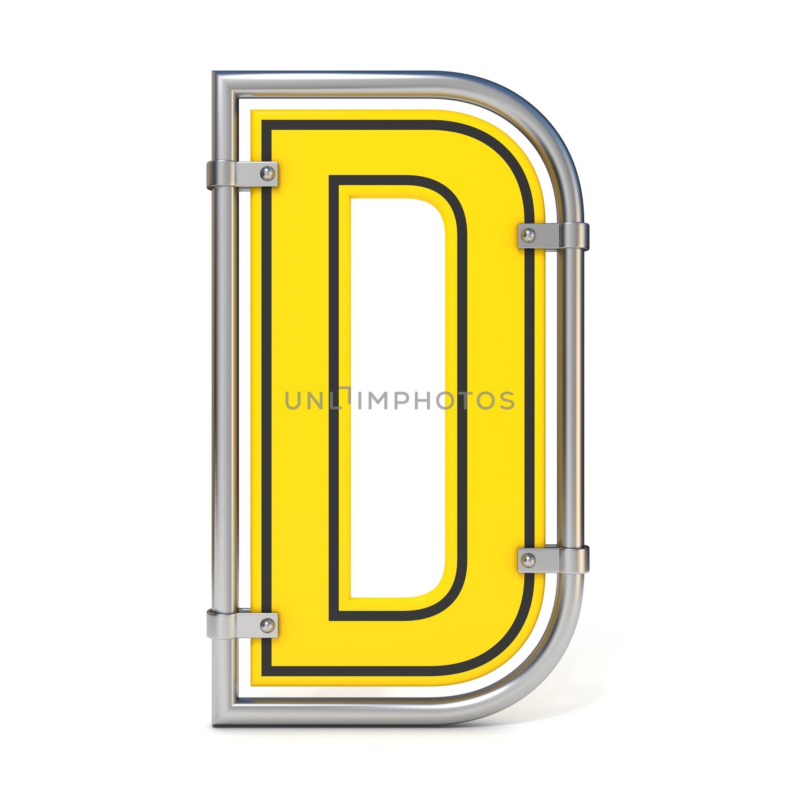 Framed traffic road sign FONT letter D 3D render illustration isolated on white background
