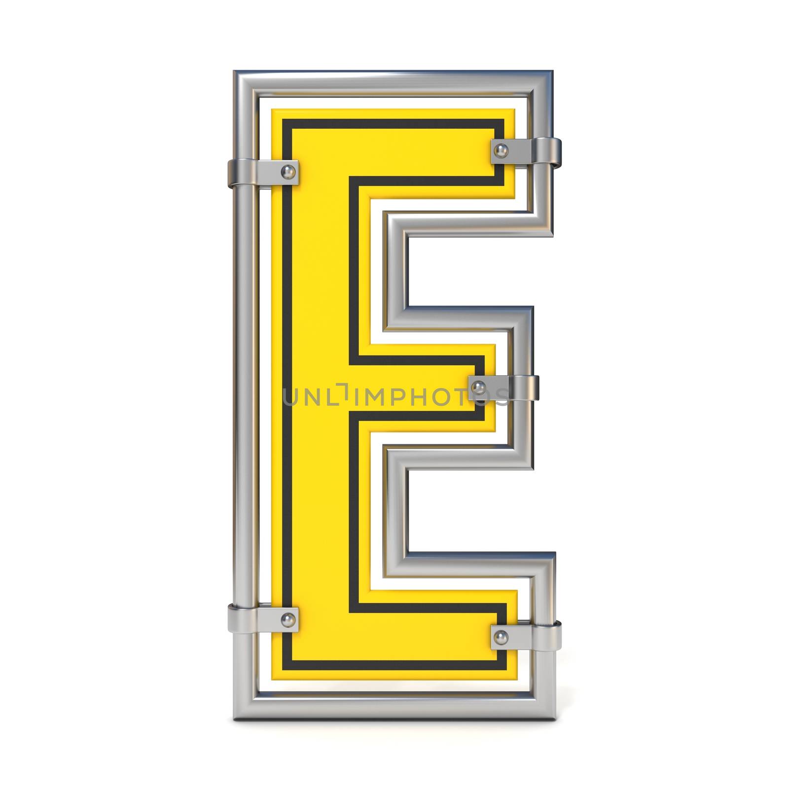 Framed traffic road sign FONT letter E 3D render illustration isolated on white background