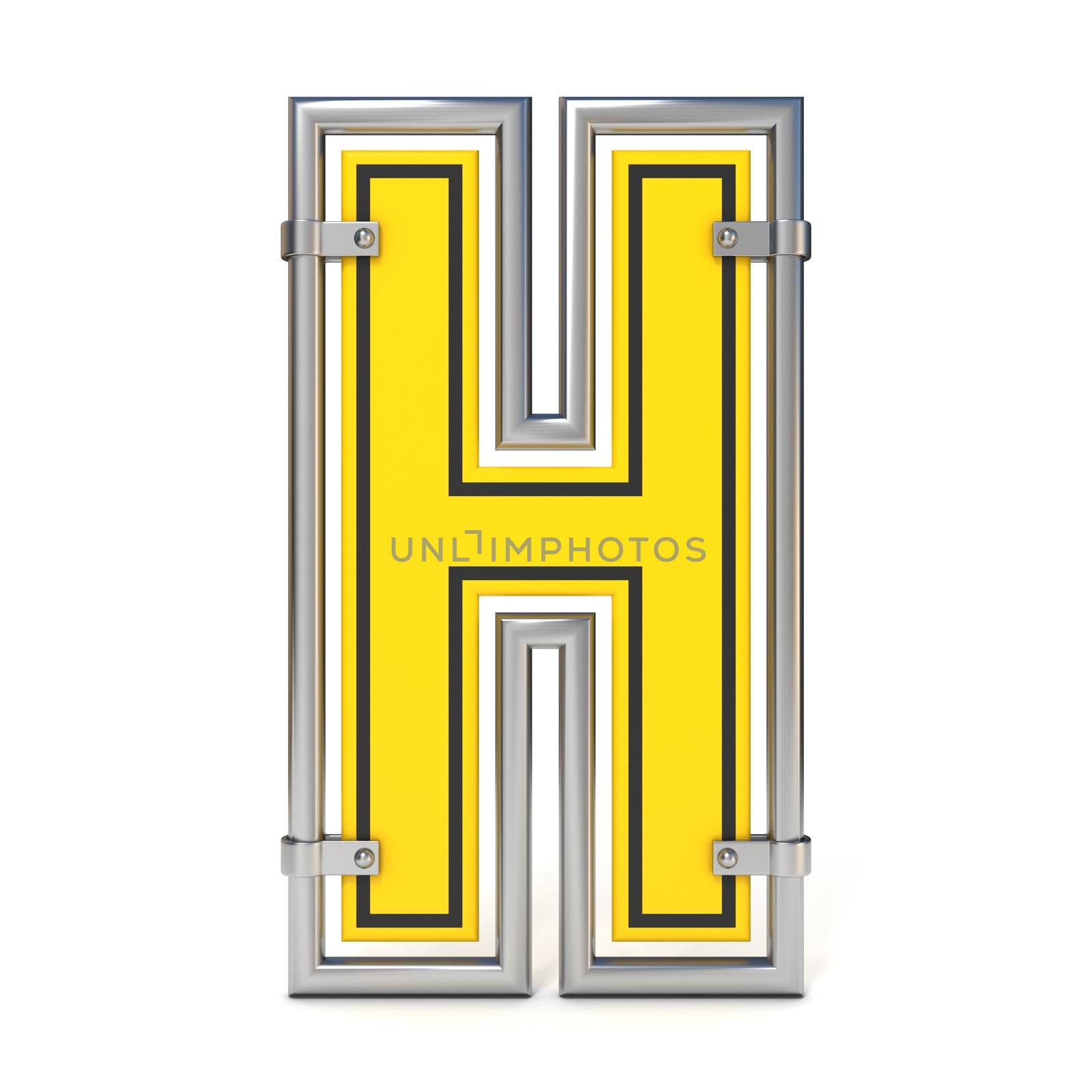 Framed traffic road sign FONT letter H 3D render illustration isolated on white background