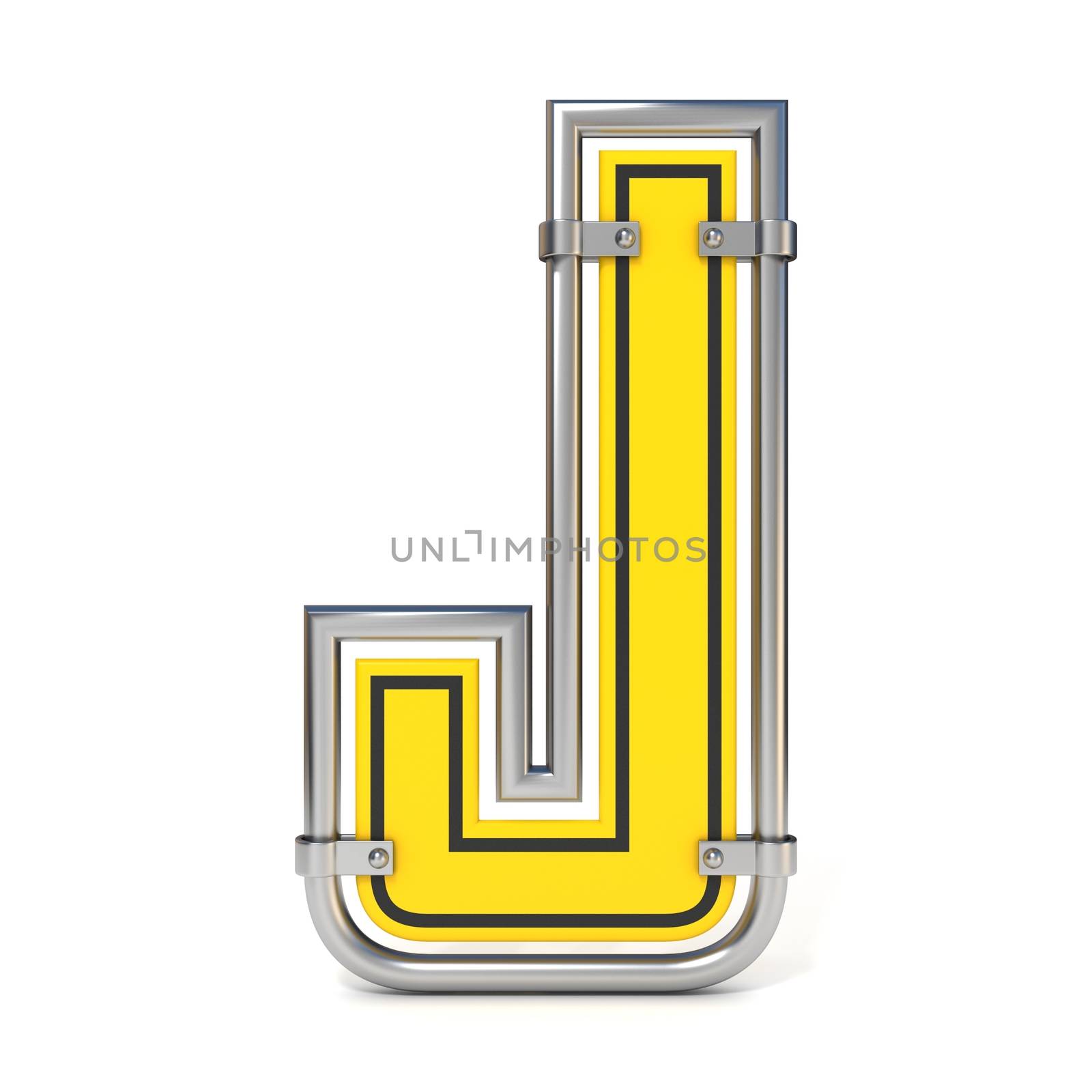 Framed traffic road sign FONT letter J 3D render illustration isolated on white background