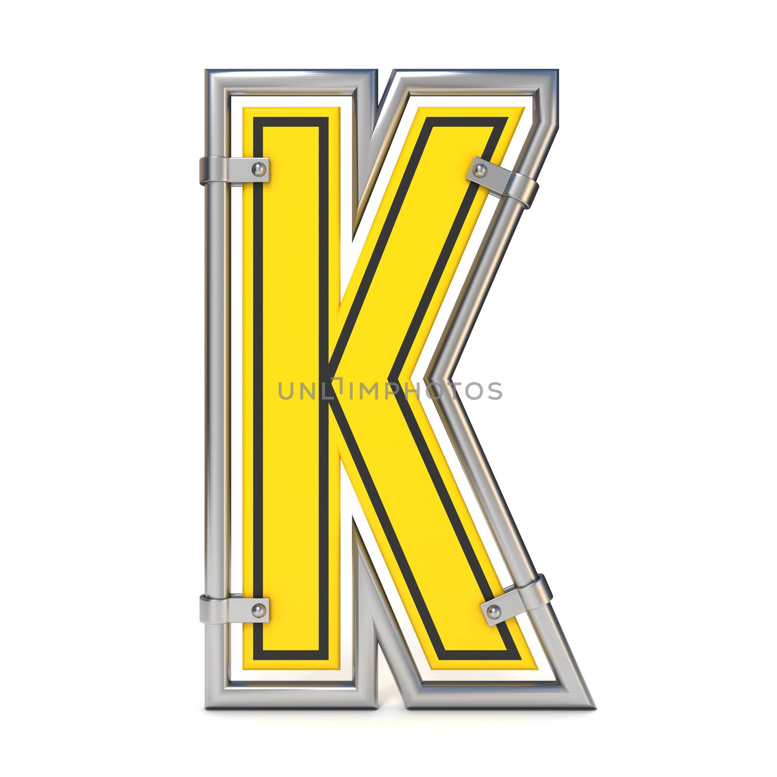 Framed traffic road sign FONT letter K 3D render illustration isolated on white background
