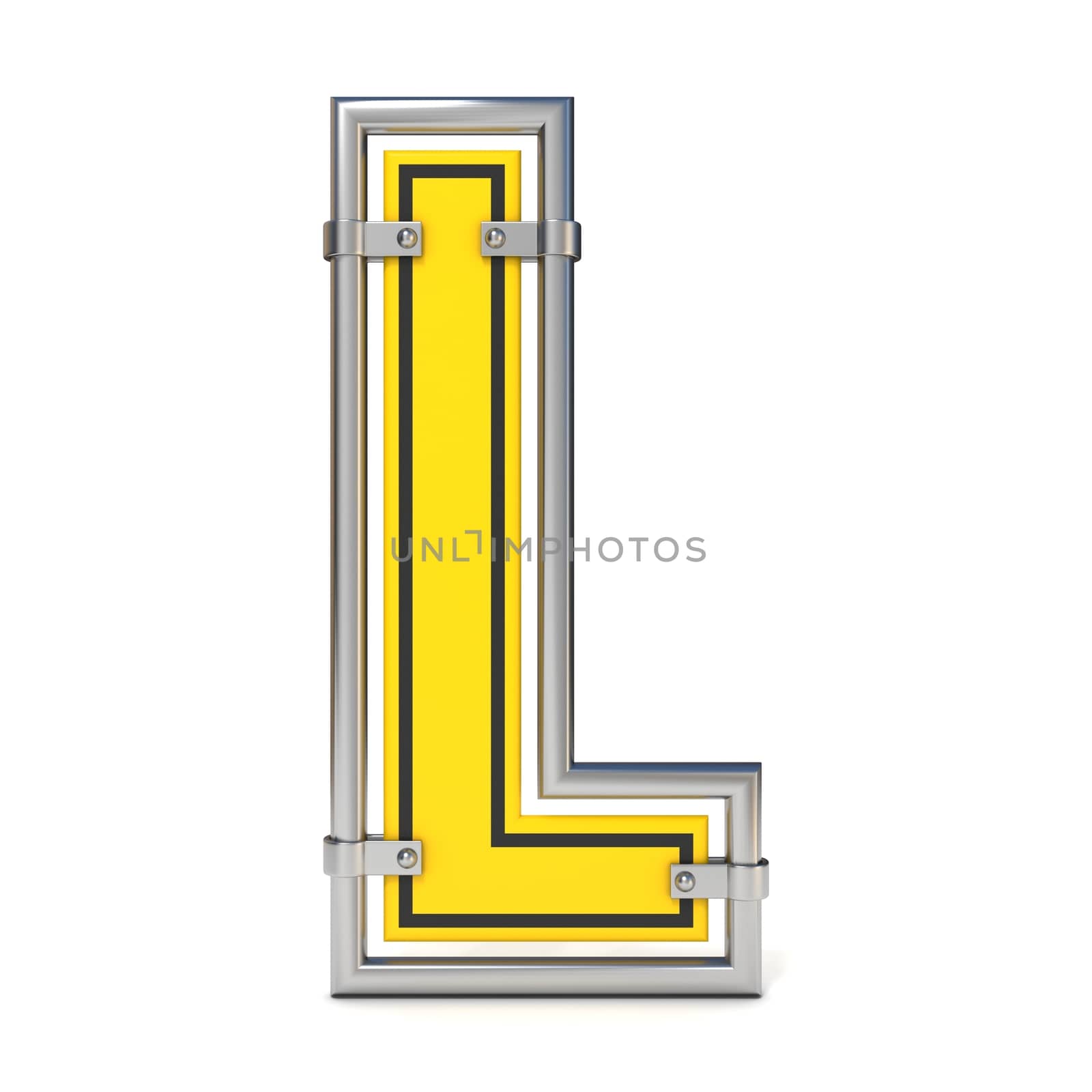 Framed traffic road sign FONT letter L 3D render illustration isolated on white background