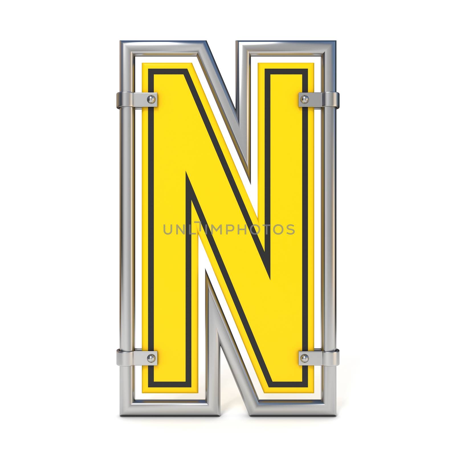 Framed traffic road sign FONT letter N 3D render illustration isolated on white background