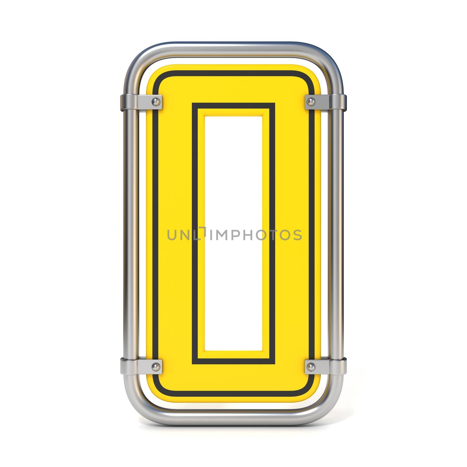 Framed traffic road sign FONT letter O 3D render illustration isolated on white background
