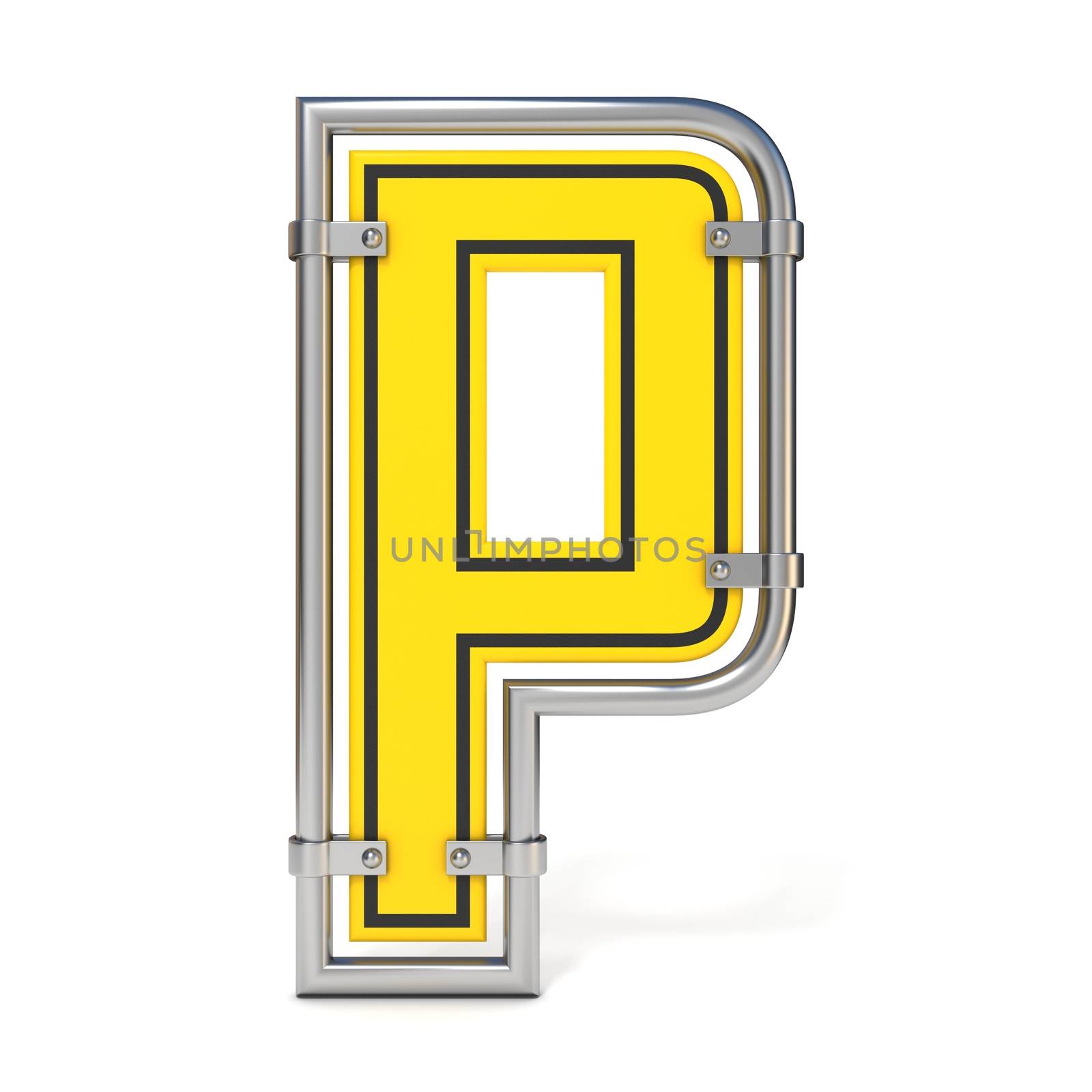 Framed traffic road sign FONT letter P 3D render illustration isolated on white background