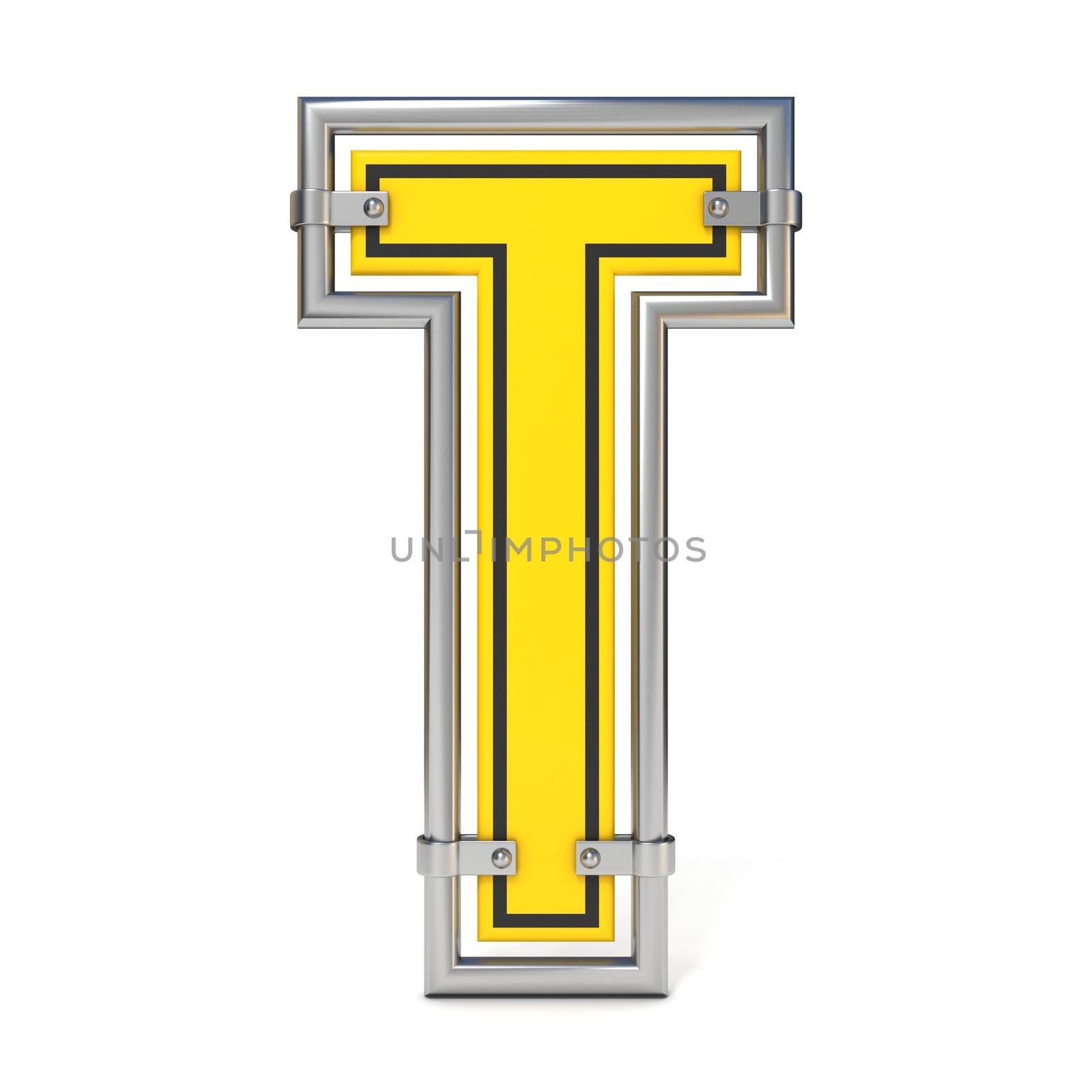 Framed traffic road sign FONT letter T 3D render illustration isolated on white background