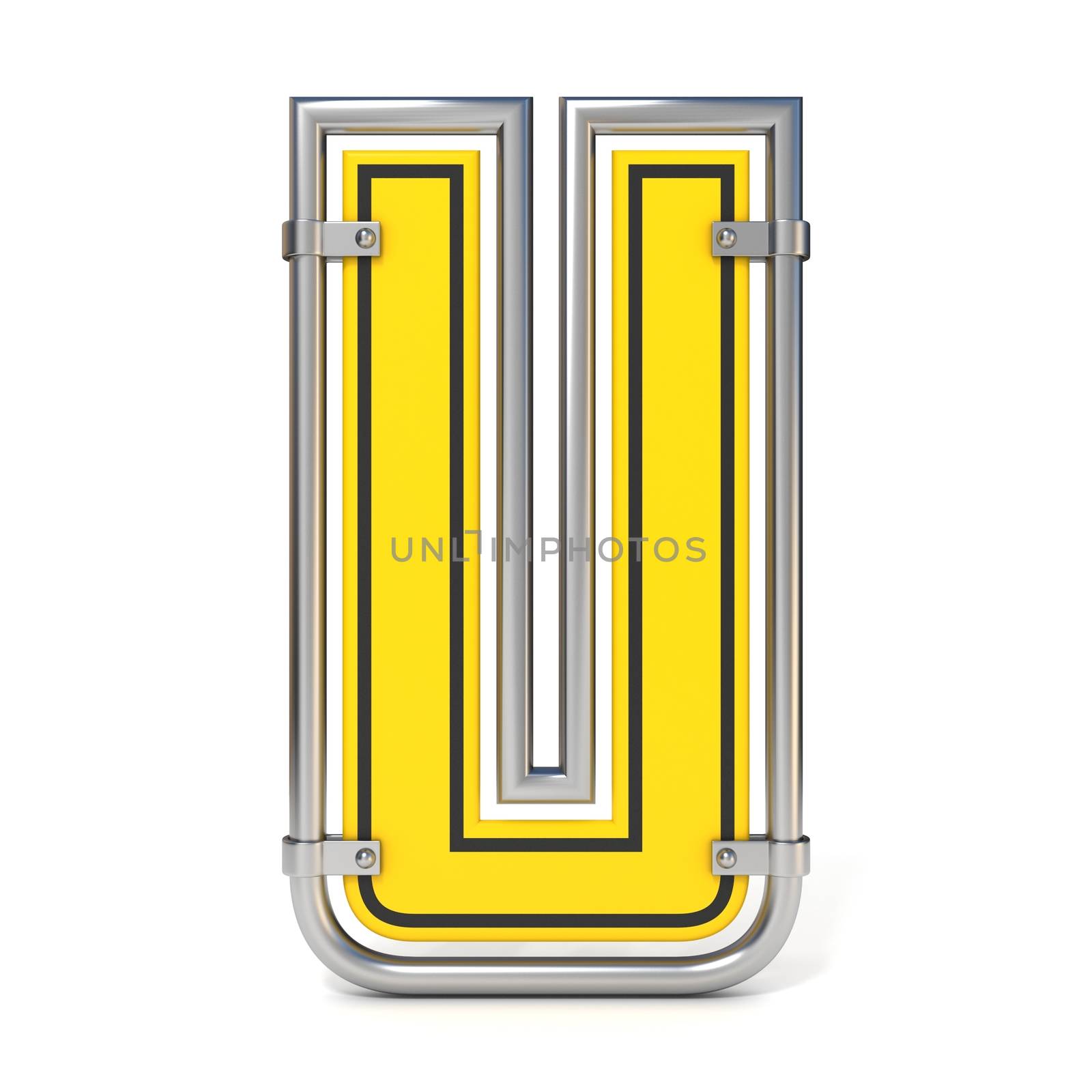 Framed traffic road sign FONT letter U 3D render illustration isolated on white background