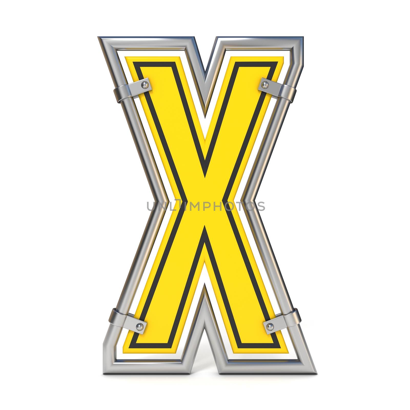 Framed traffic road sign FONT letter X 3D render illustration isolated on white background