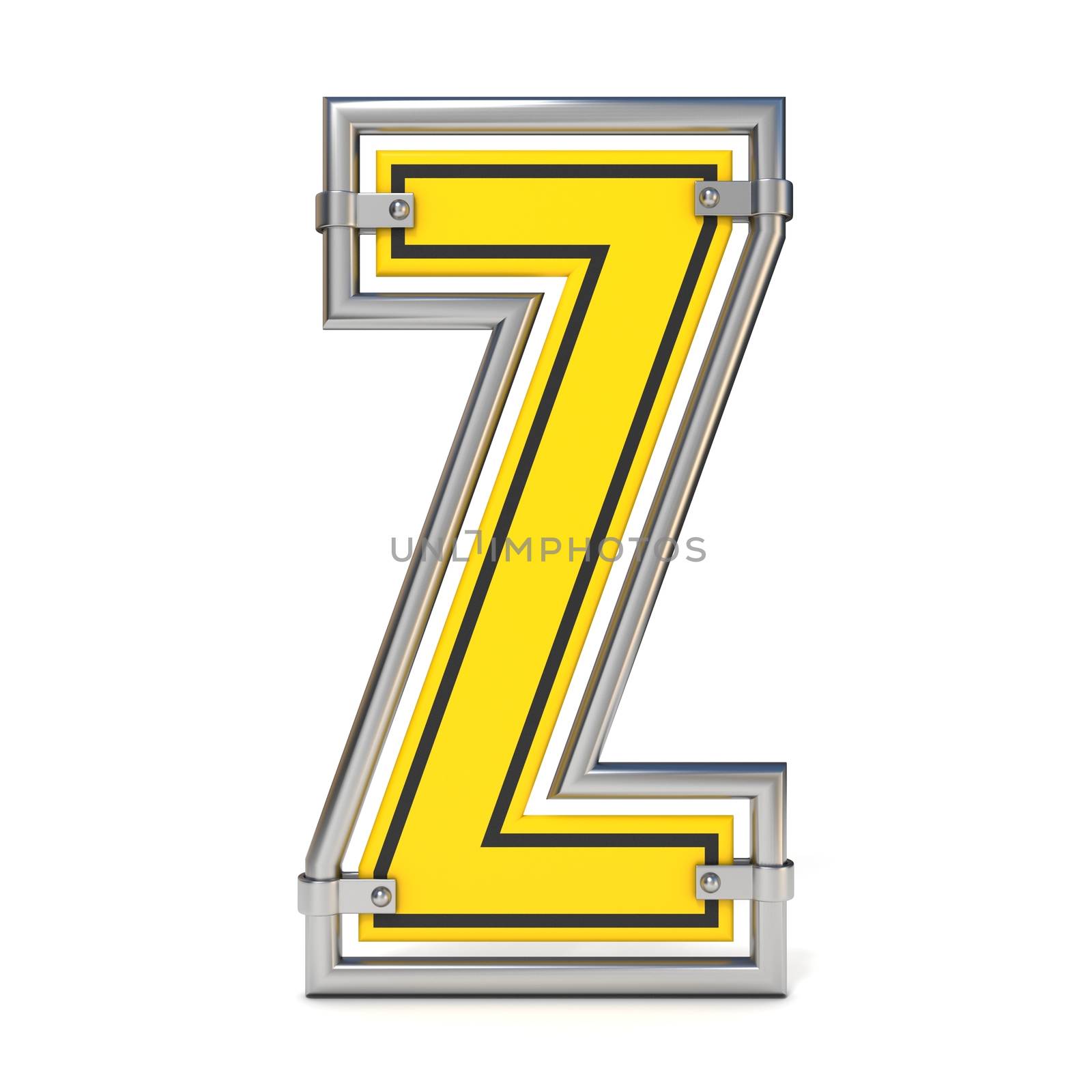Framed traffic road sign FONT letter Z 3D render illustration isolated on white background