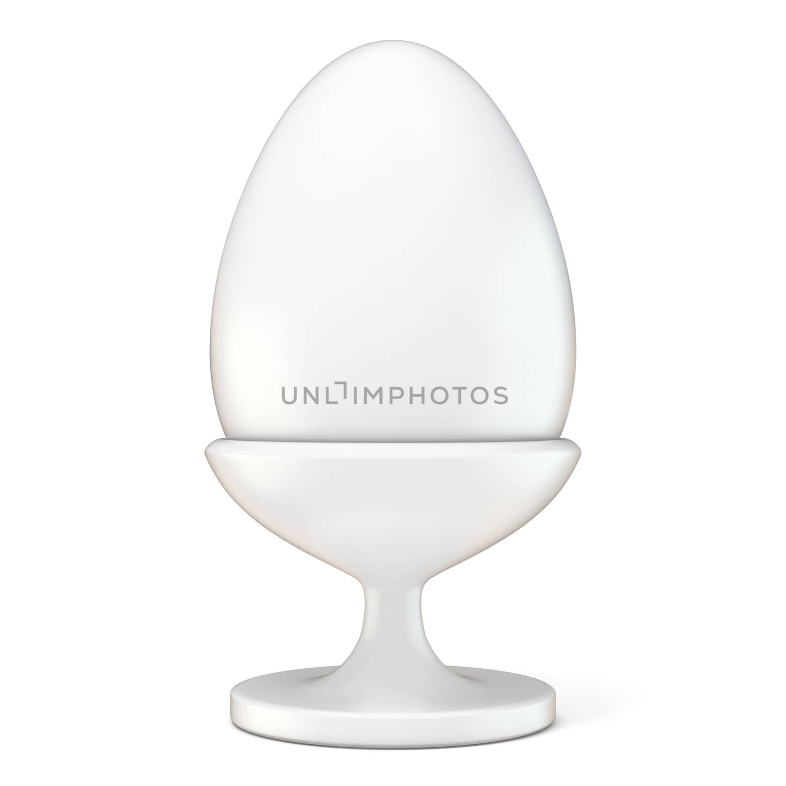 White Easter egg on ceramic holder. 3D render illustration isolated on white background
