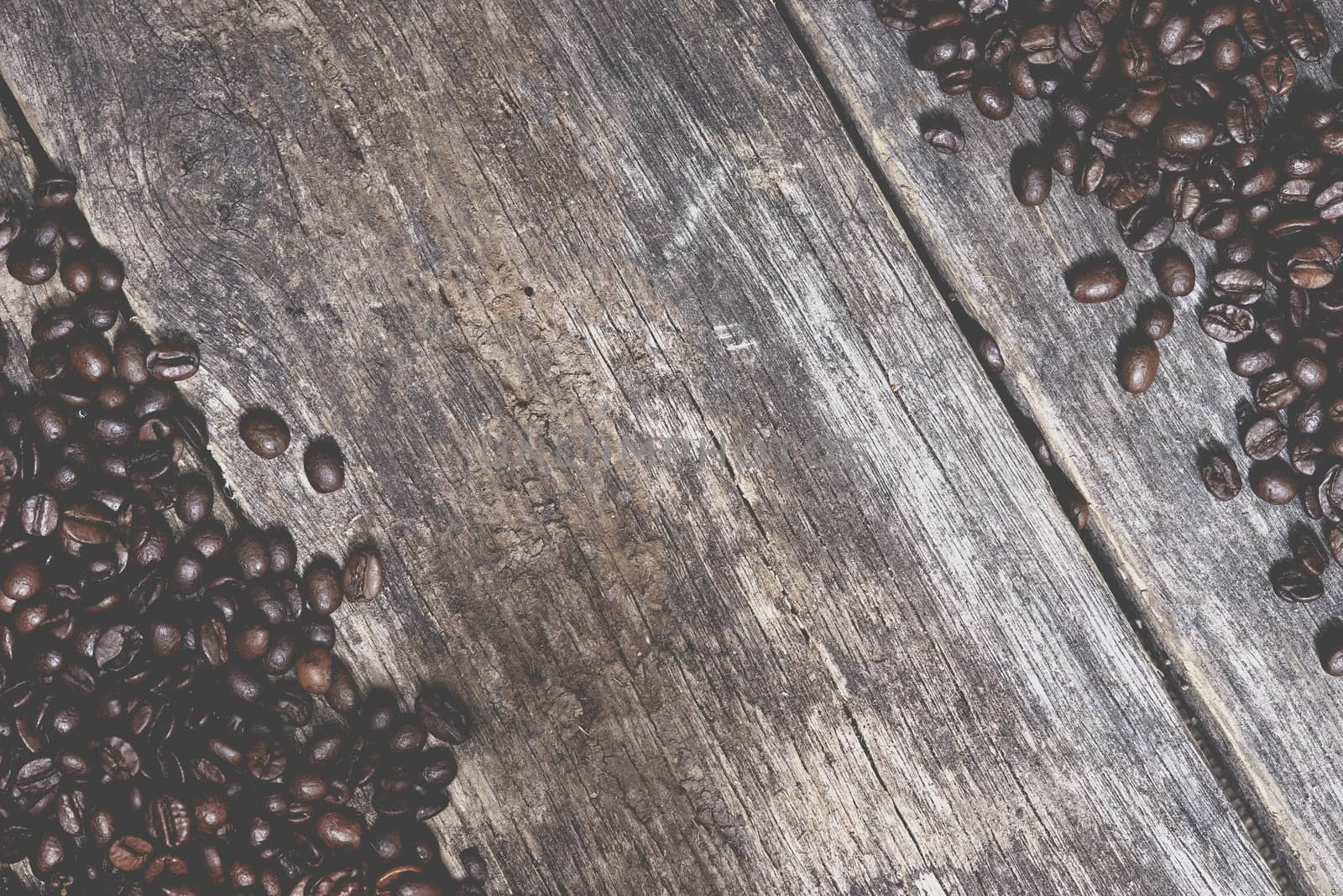 Vintage Coffee Photo Background. Coffee Beans on the Reclaimed Wood Table.