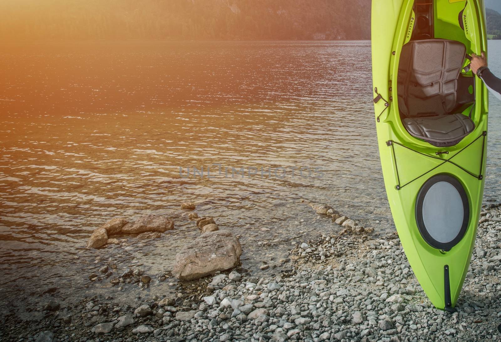 Summer Kayak Trip Concept Photo. Kayak and the Lake Recreation.