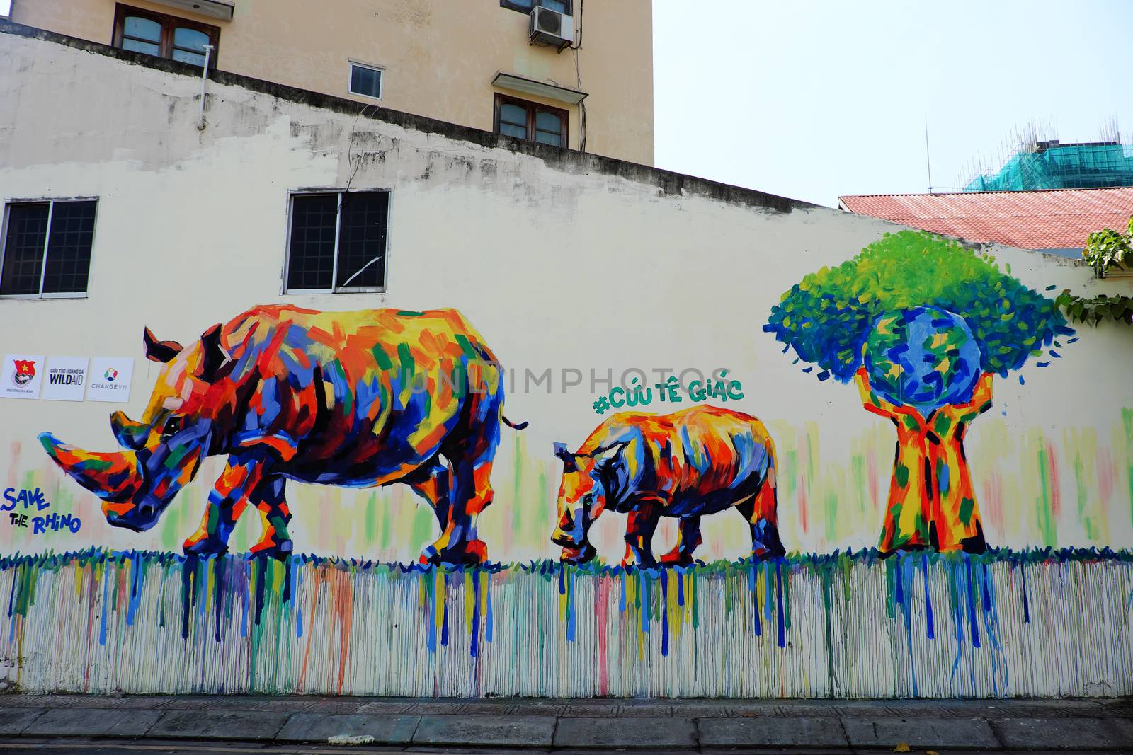 Rhino by graffiti art, Rhinoceros painting by xuanhuongho