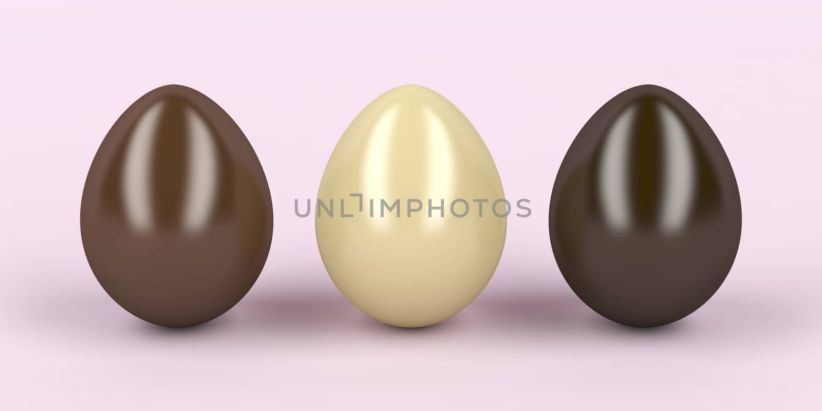 Milk, white and dark chocolates eggs