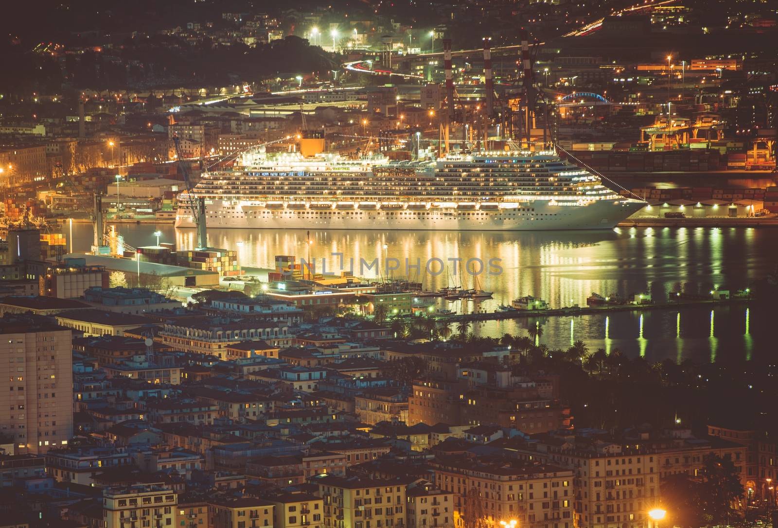 Cruise Ship in Port of La Spezia. Gulf of La Spezia. Liguria Region of Italy. Mediterranean Sea Cruises.