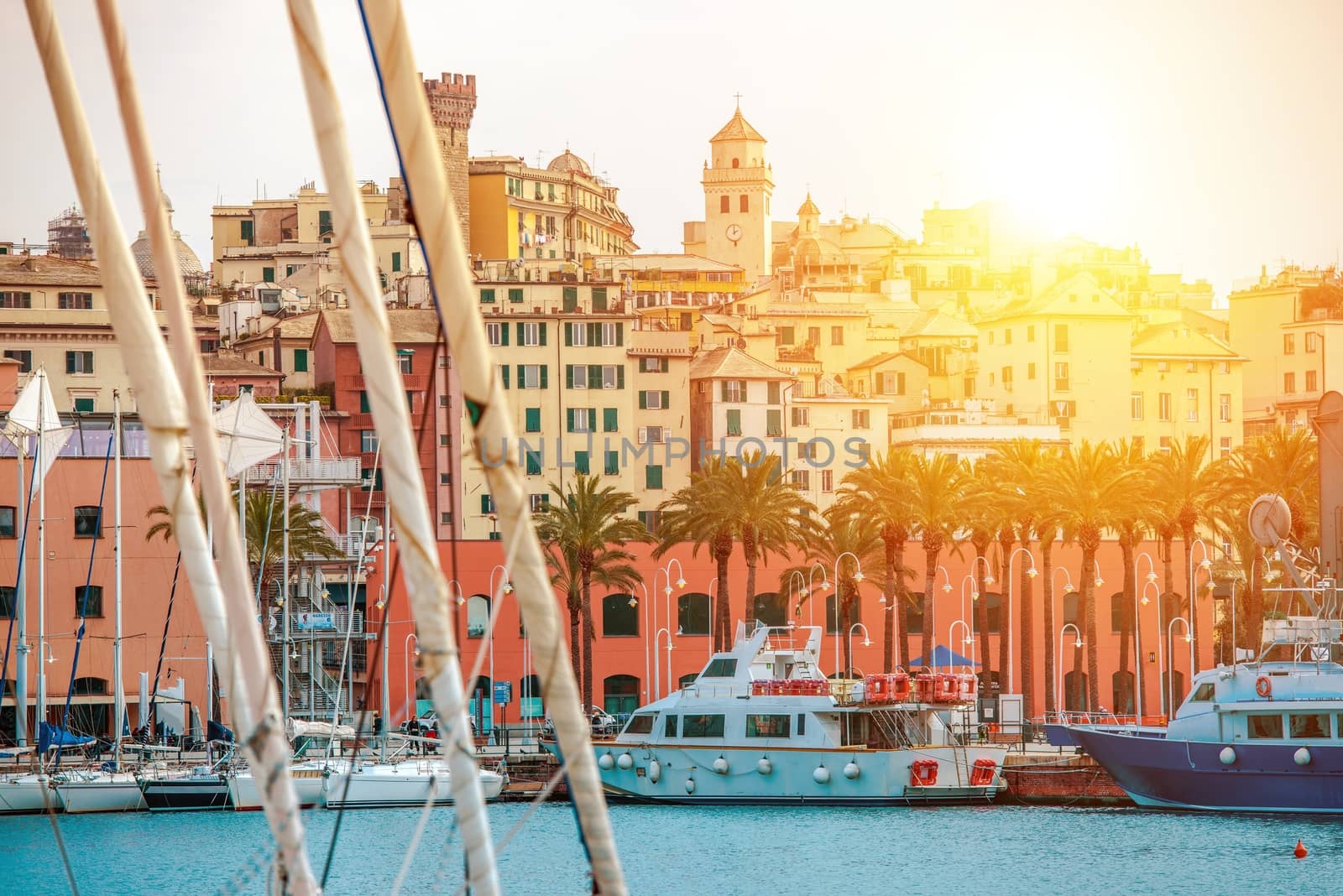 Genua Harbour Northern Italy. Genua Cityscape and the Marina. Italian Riviera.