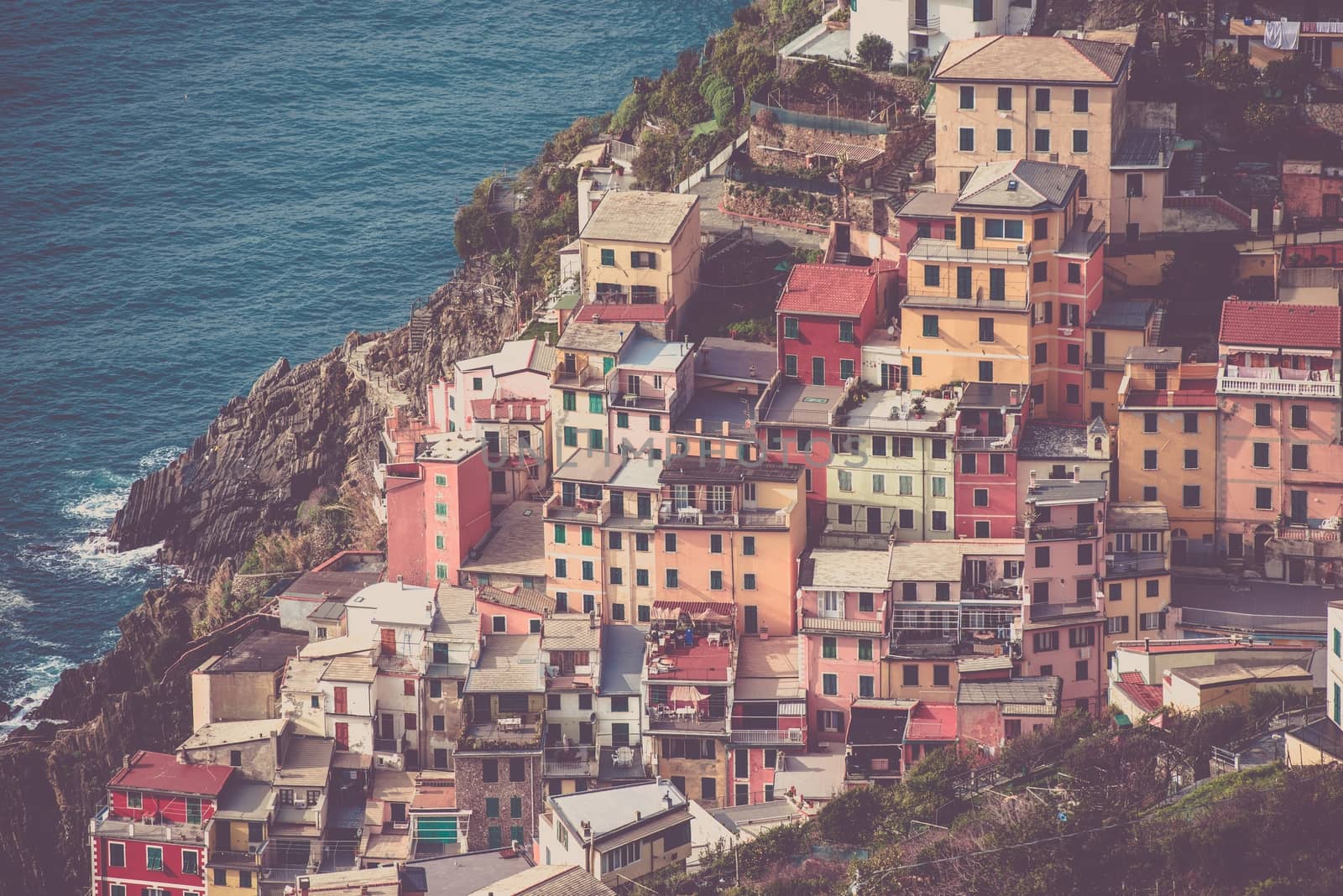 Mediterranean Italian Architecture. Riomaggiore Village. Italy, Europe.