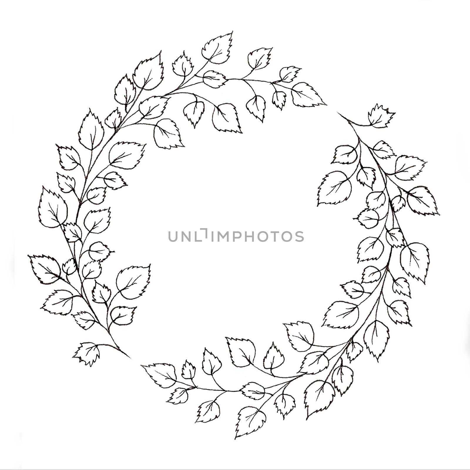 Wreath with leaves and branches. Used for wedding invitation, greeting cards