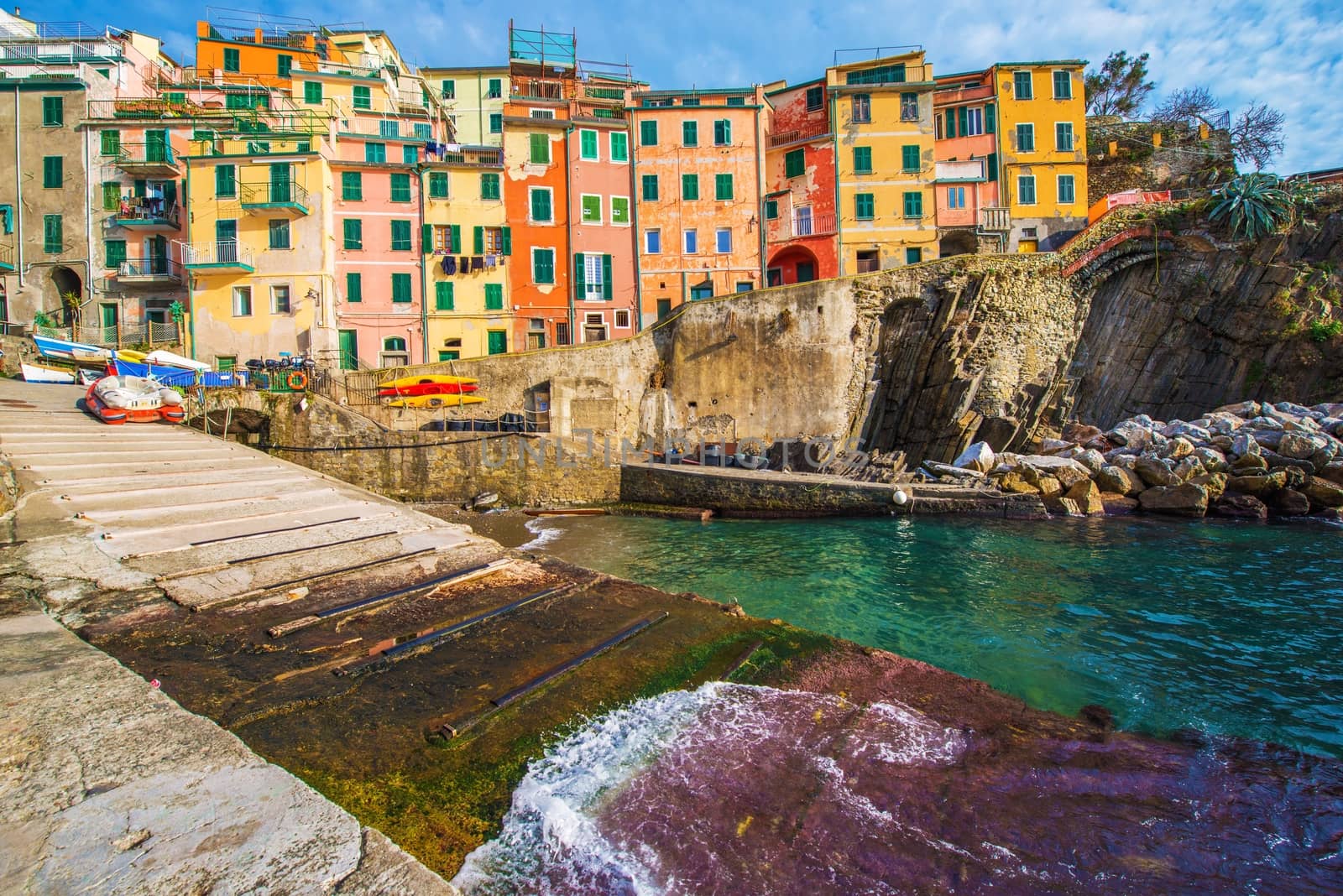 Riomaggiore, La Spezia, Italy.  Colorful Italian Village and Comune in the Province of La Spezia. Liguria Region.