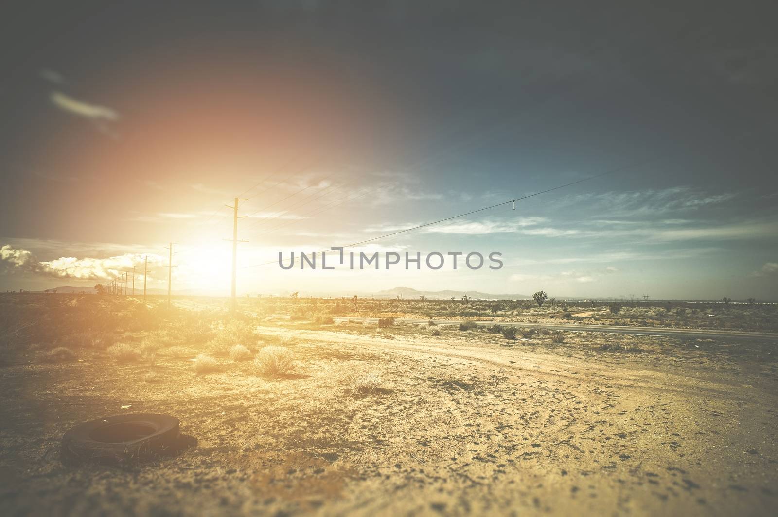 California Raw Countryside Landscape. Desert Highway in Southern California.