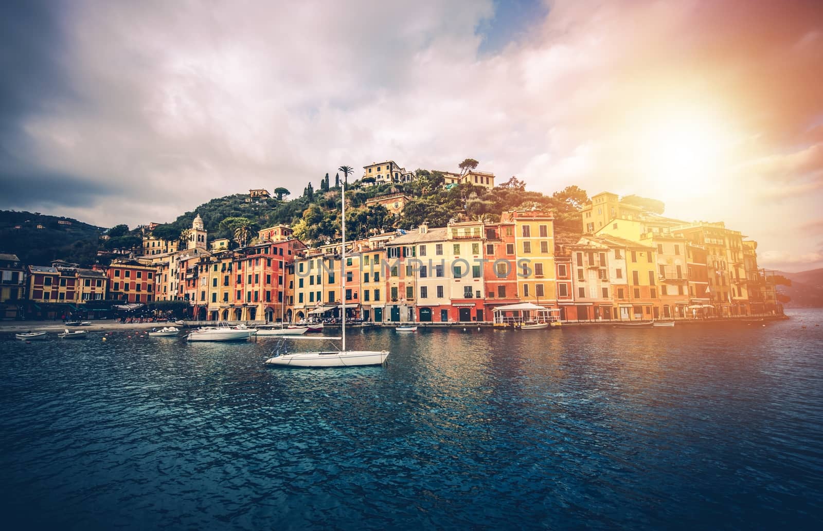 Italian Village of Portofino in Liguria Region. Colorful Italian Riviera Architecture. 