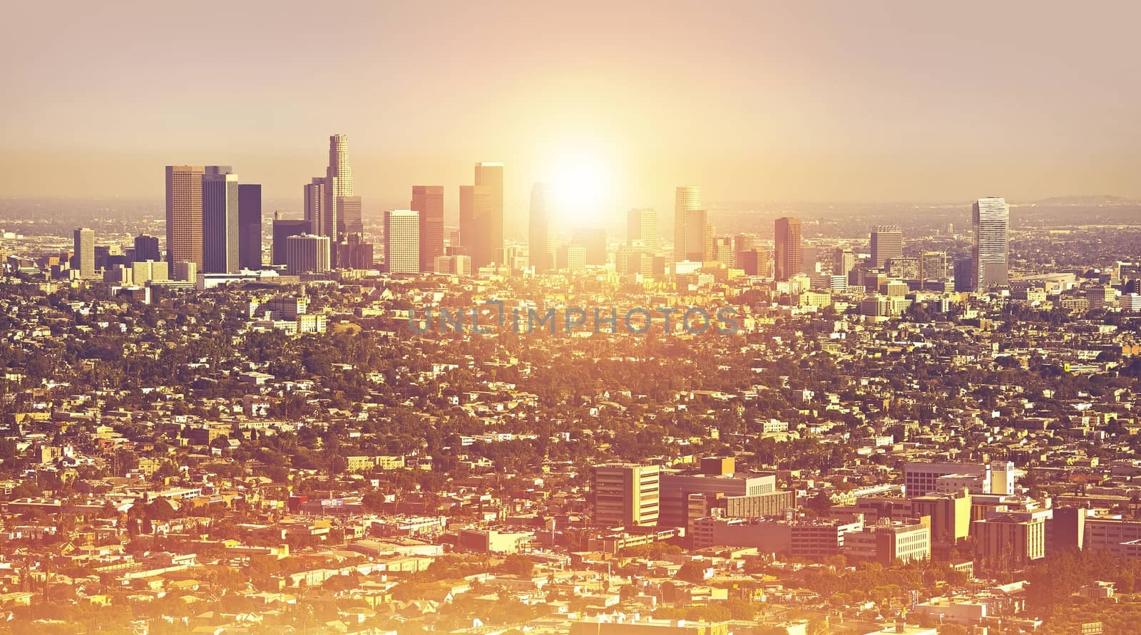 Los Angeles Cityscape Summer. L.A. Metro Area Panorama Photo. California, United States of America.