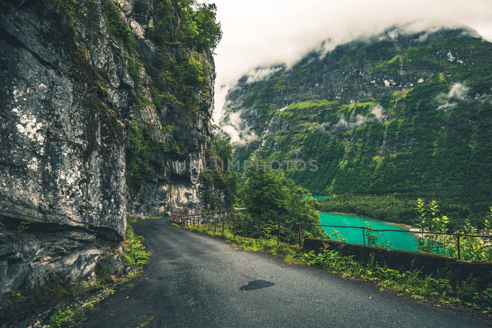 Narrow Scenic Road in Norway. Norwegian Mountain Road.
