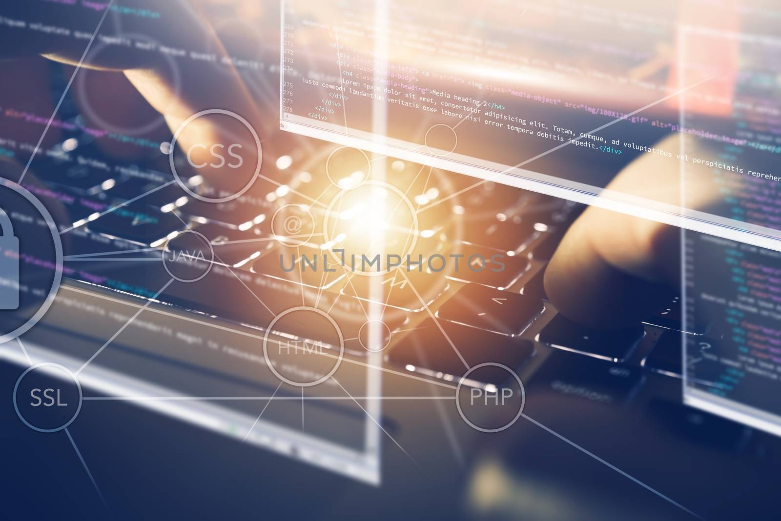 Web Design Programming Business Concept. Outsourcing Programming and Coding on the Laptop Workstation. 