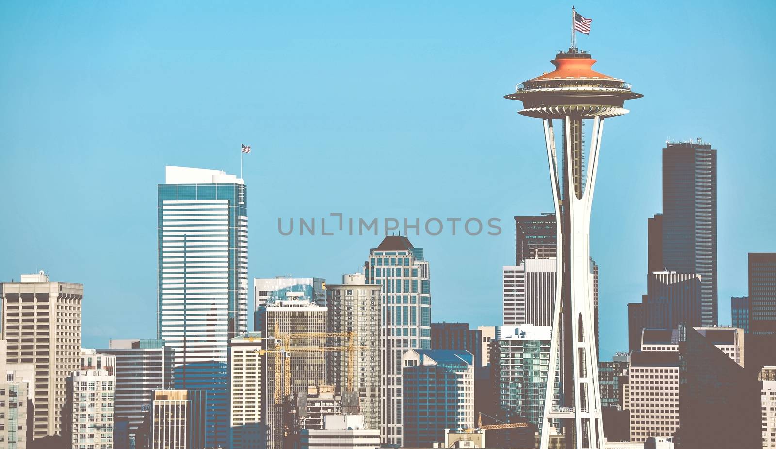 City of Seattle Skyline During Sunny Clear Sky Day. Seattle, Washington, United States of America.