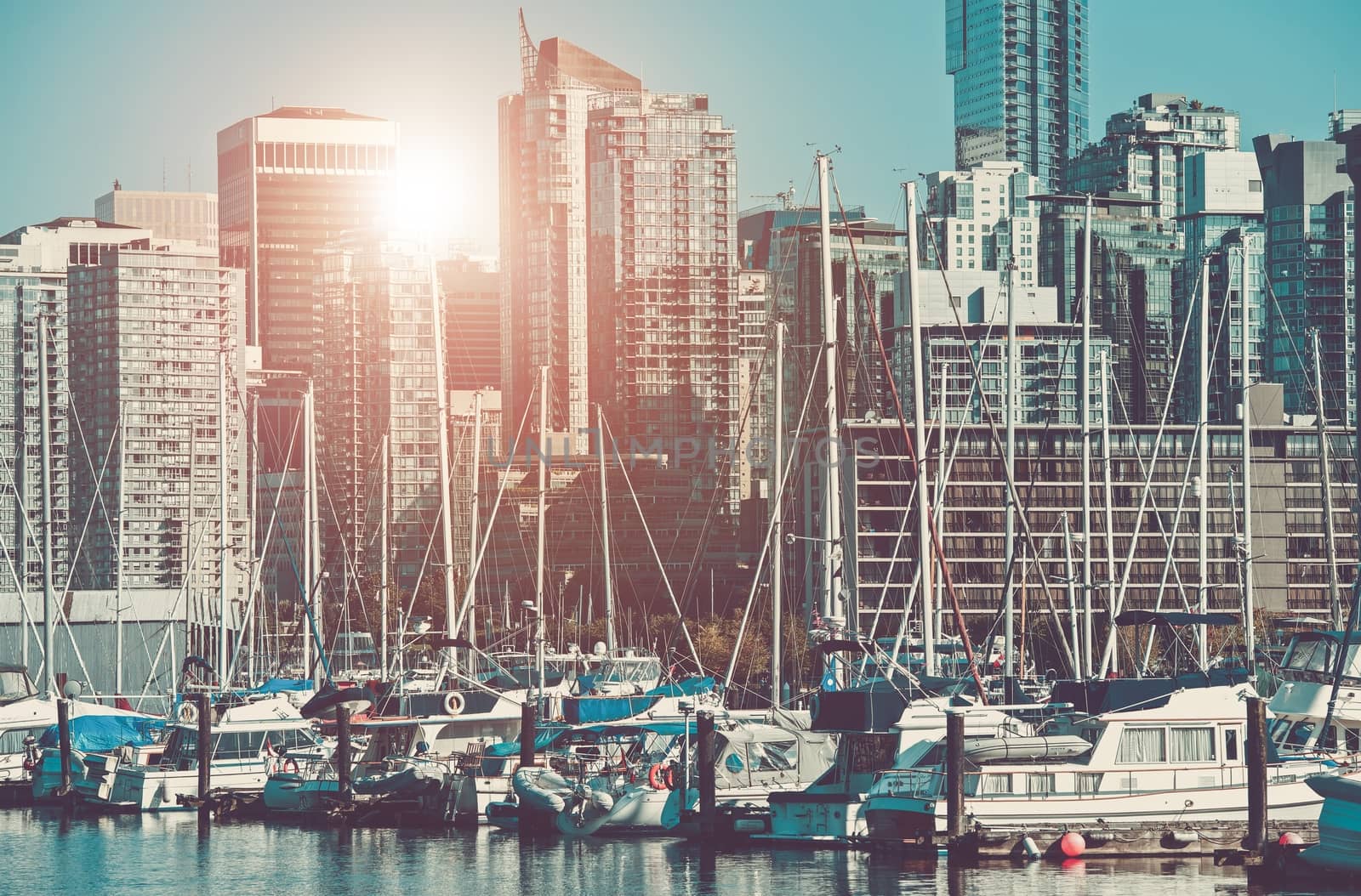 Vancouver Marina and the Cityscape. City of Vancouver, Canada.