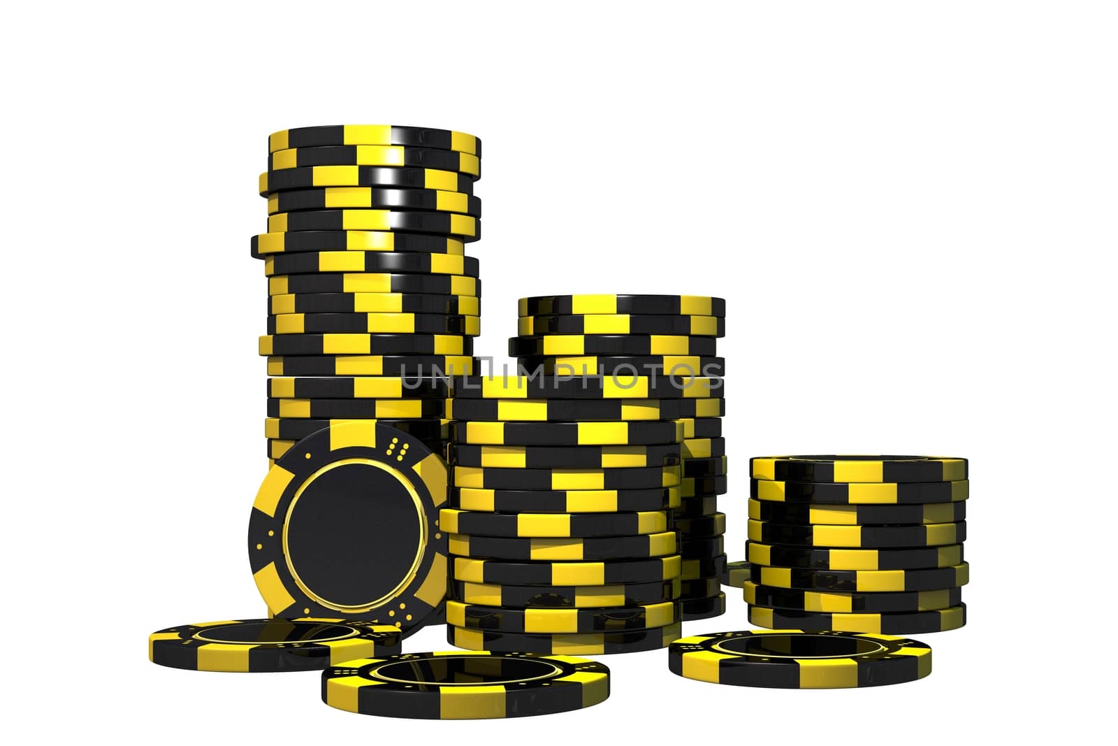 Isolated Casino Chips 3D Render Illustration. Casino Games Chips on White Background.