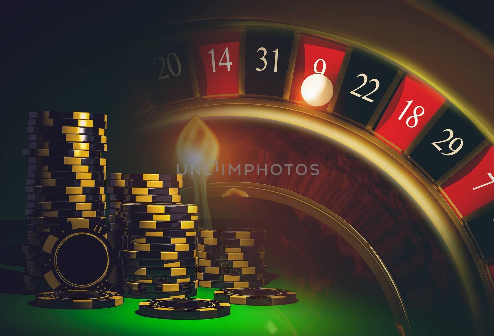 Roulette Casino Games Concept with Black and Yellow Casino Chips. Casino Game.