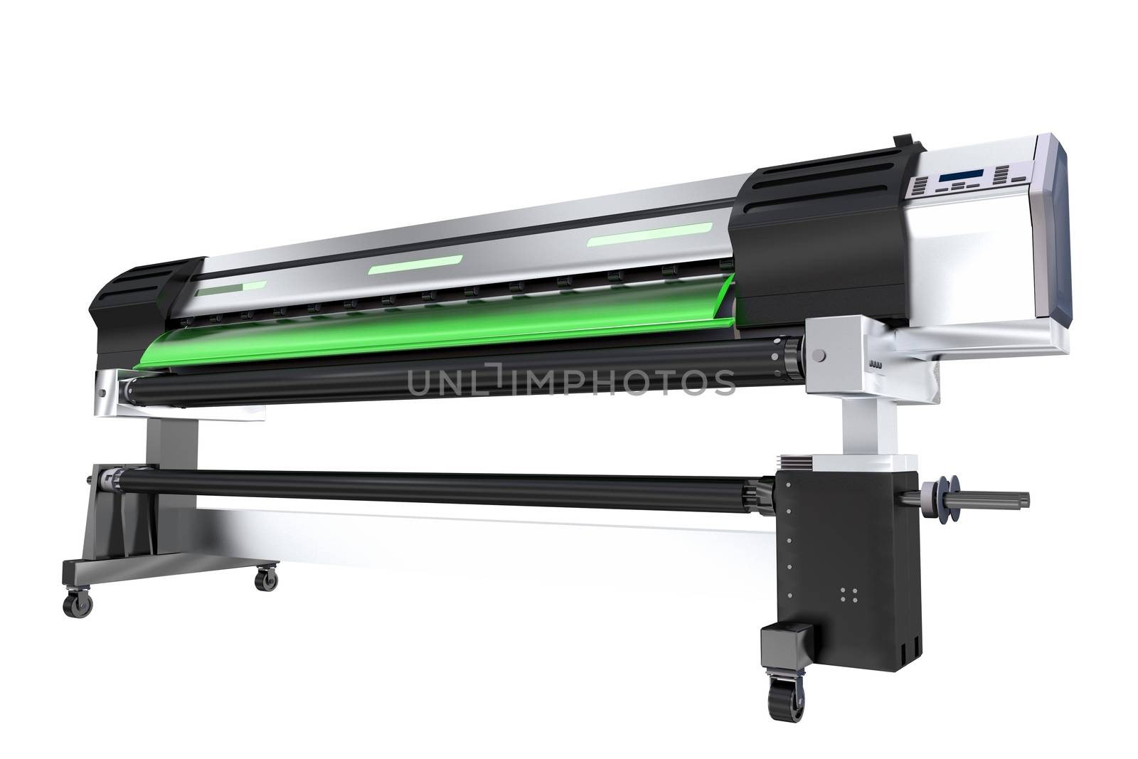Wide Format Ink Printer Isolated on White Background. 3D Rendered Printer Plotter Illustration.