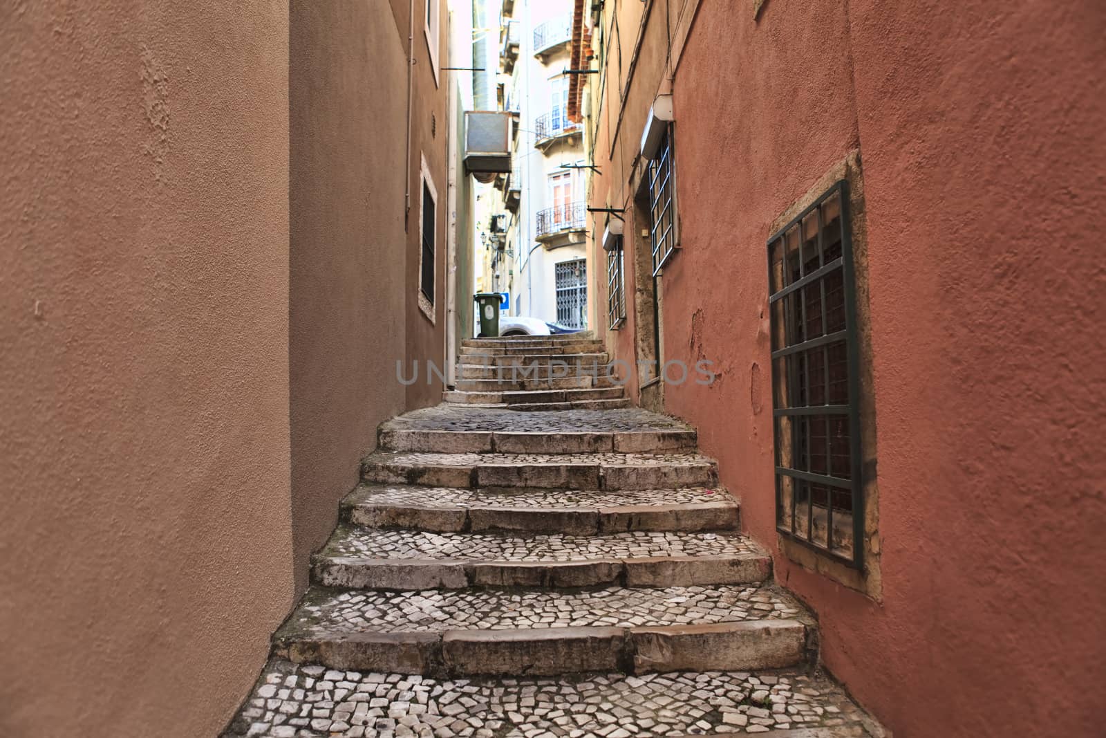 Old stairs in Lisbon  , antique monument in the city, tourism in Portugal