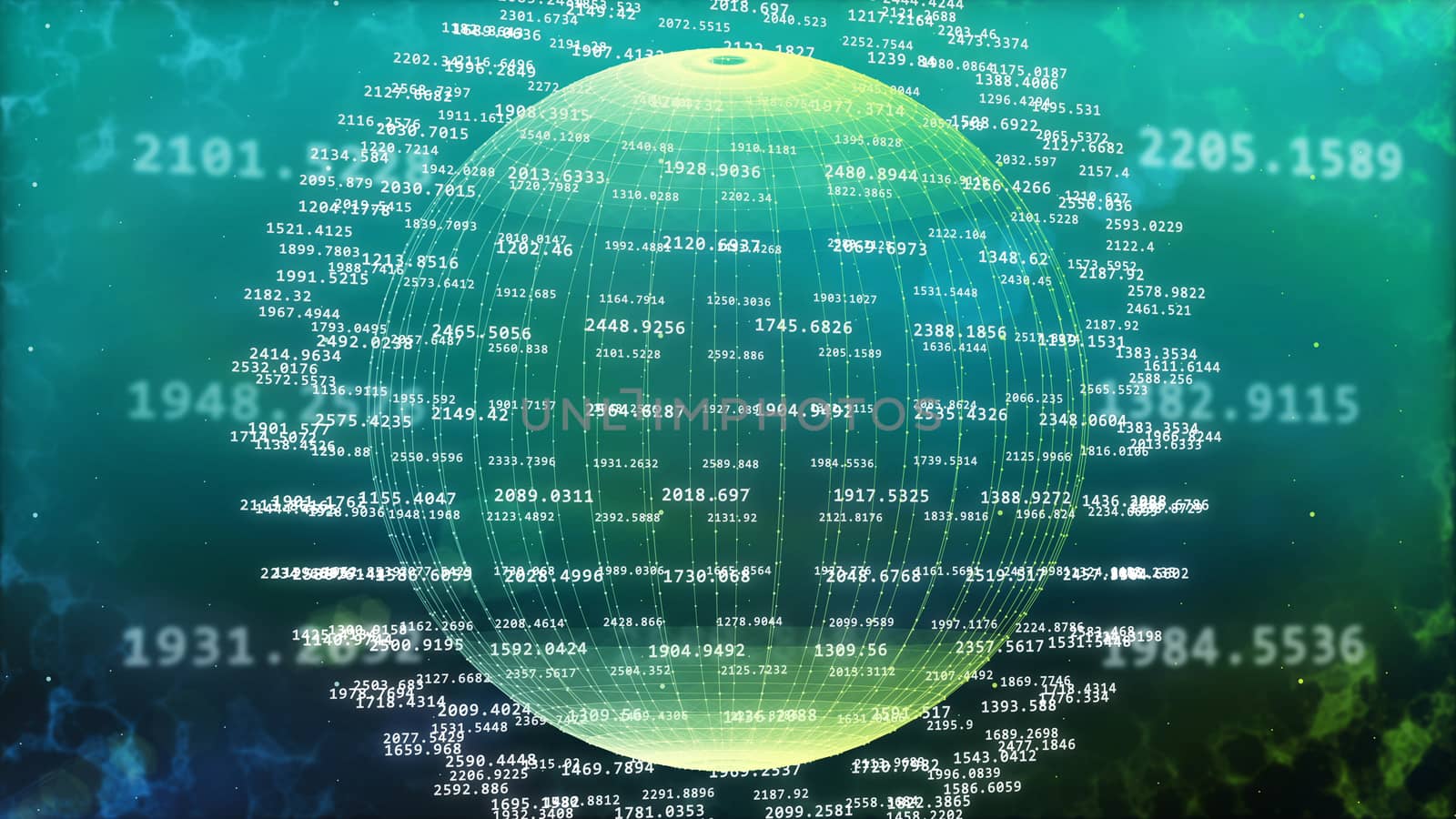 3d rendering of a sphere consisting of lines, dots and digital numbers. Big Data Concept.