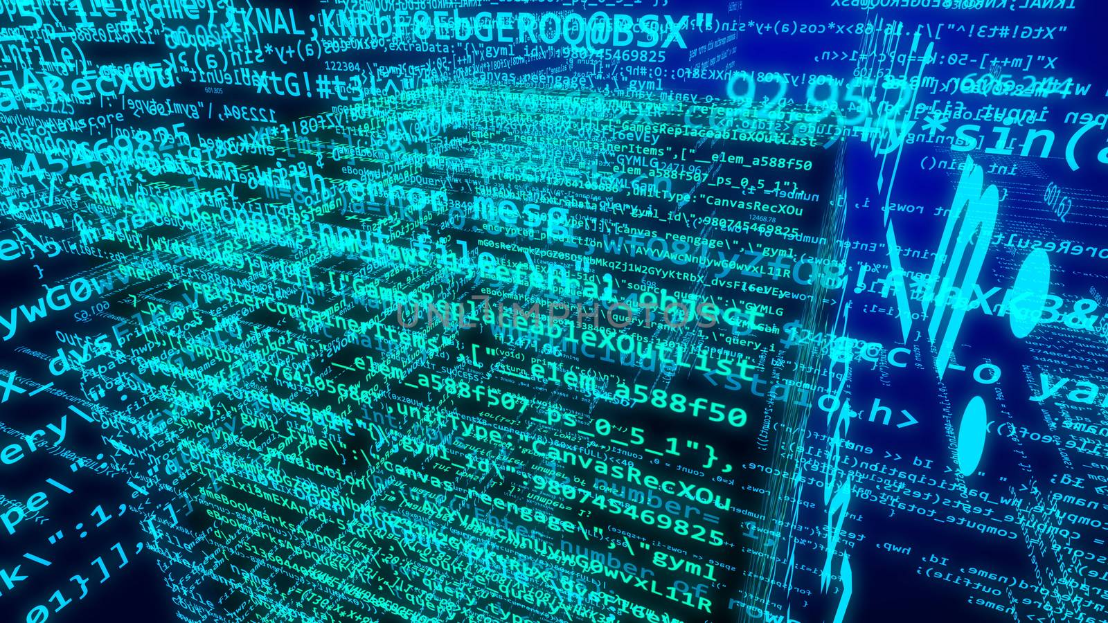3d illustration of Computer source code programmer script developer on a blue background.