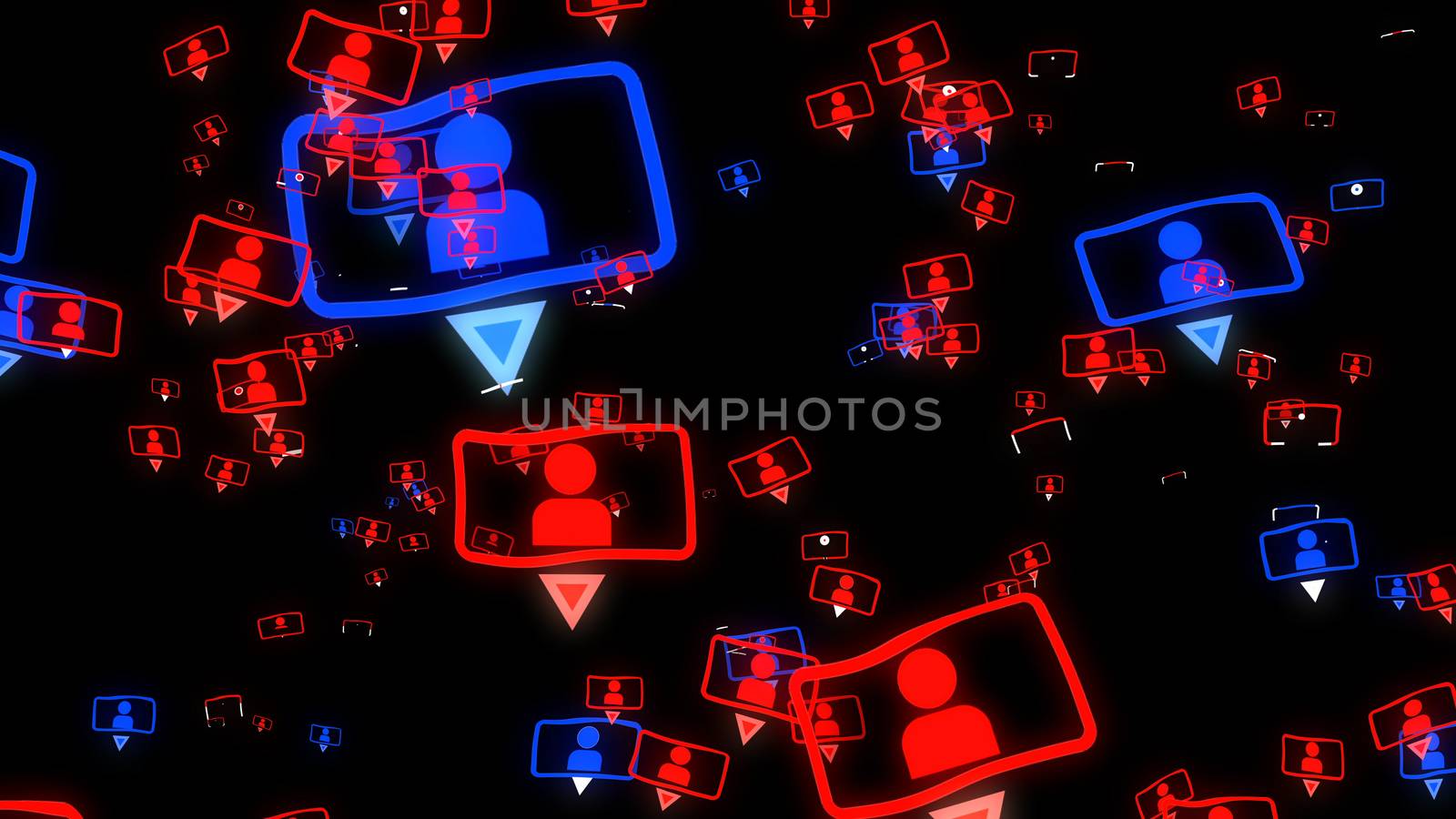 3d illustration of social media concept on a black background.