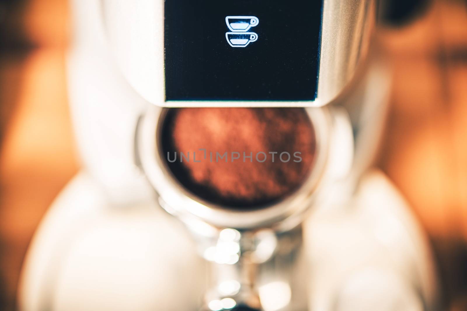 Double Shot Espresso Coffee Grinder Icon and the Shiny Portafilter Below