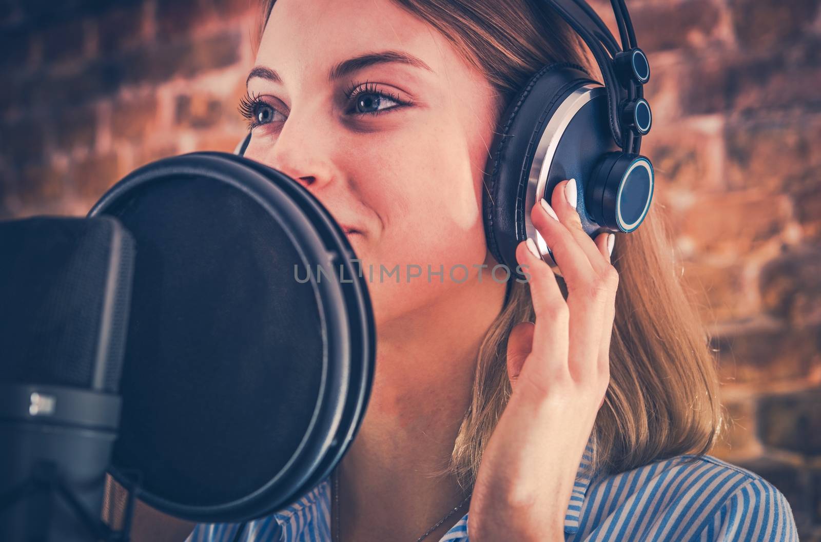 Woman Recording Audiobook by welcomia