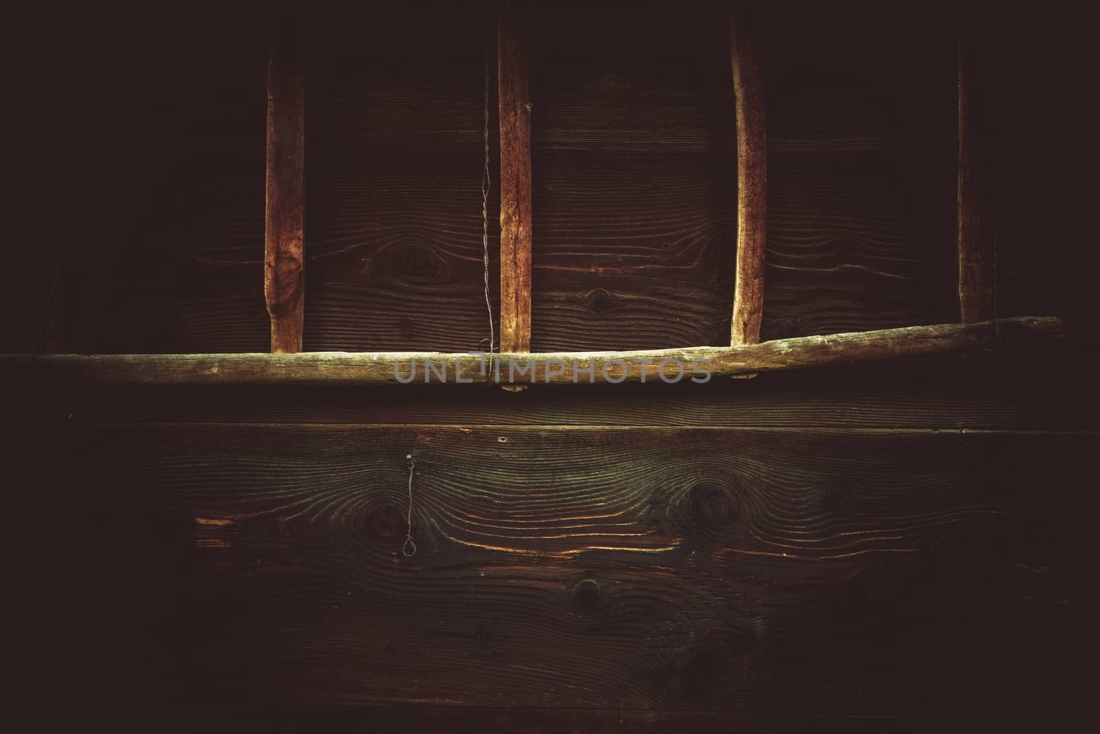 Vintage Wooden Wall and Ladder Photo Background. Aged Wood House Wall.