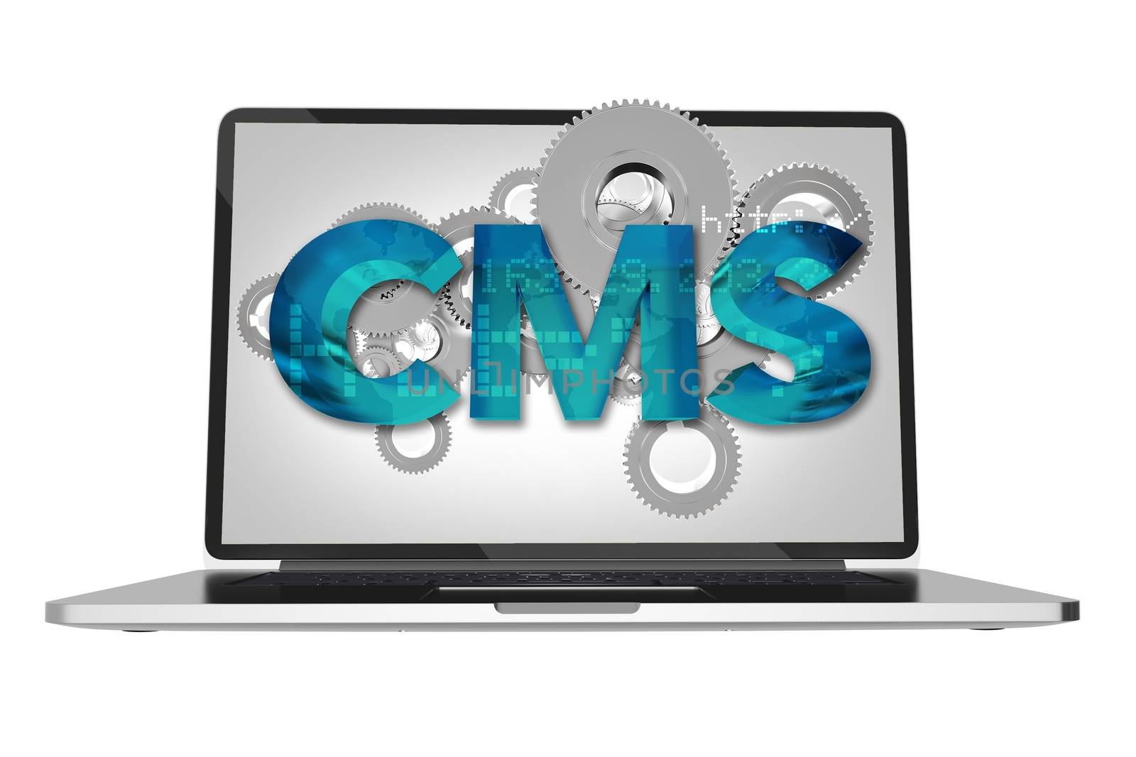 Website Content Management System Via Computer Screen Concept 3D Render Illustration. Web Design Technology and Systems.